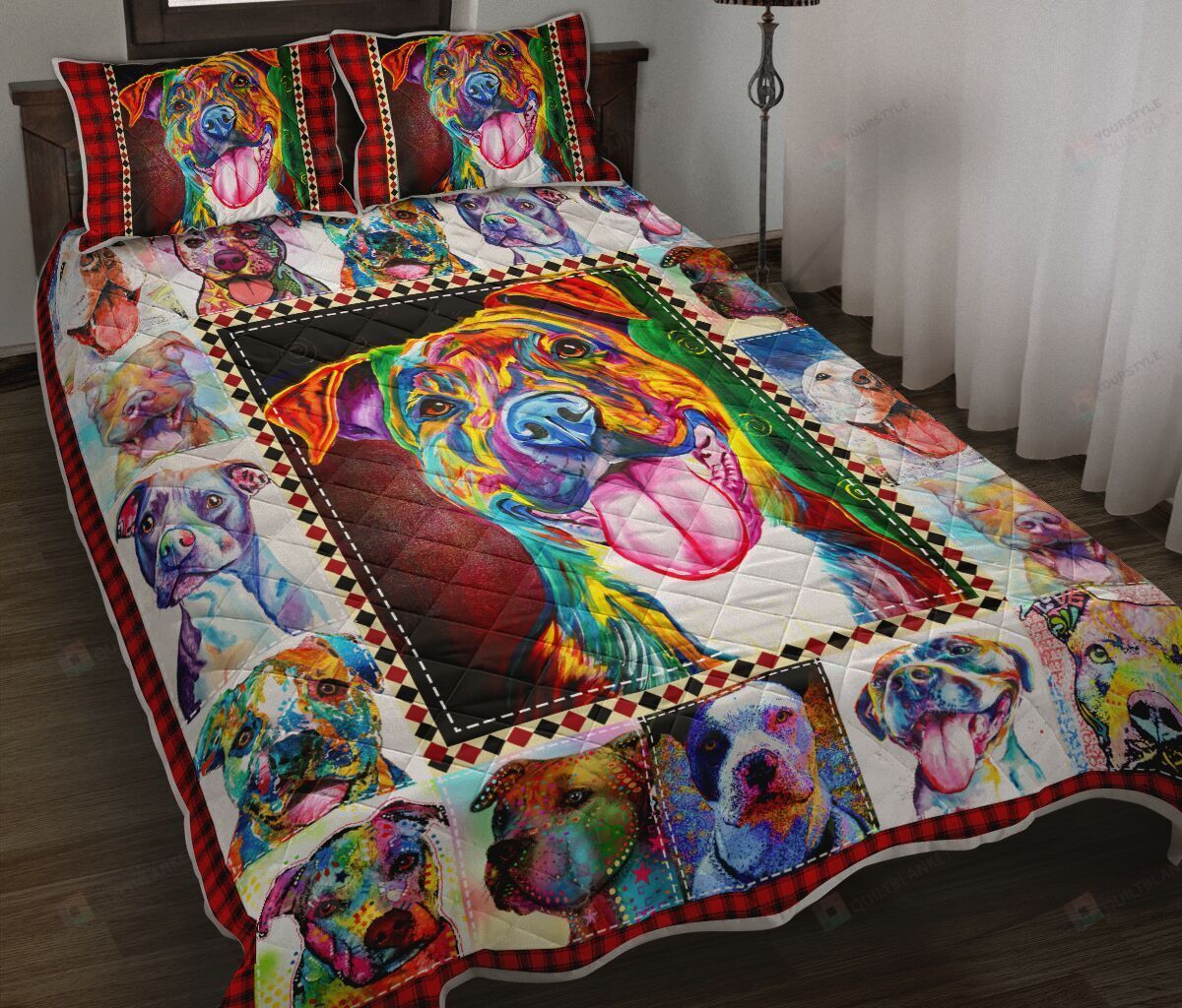 Pitbull Dog Color Painting Hd Art Quilt Bedding Set