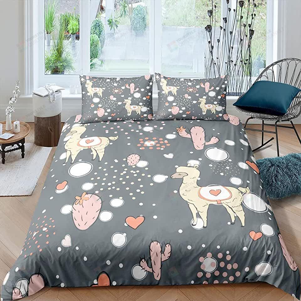 Alpaca And Cactus Bedding Set Bed Sheets Spread Comforter Duvet Cover Bedding Sets