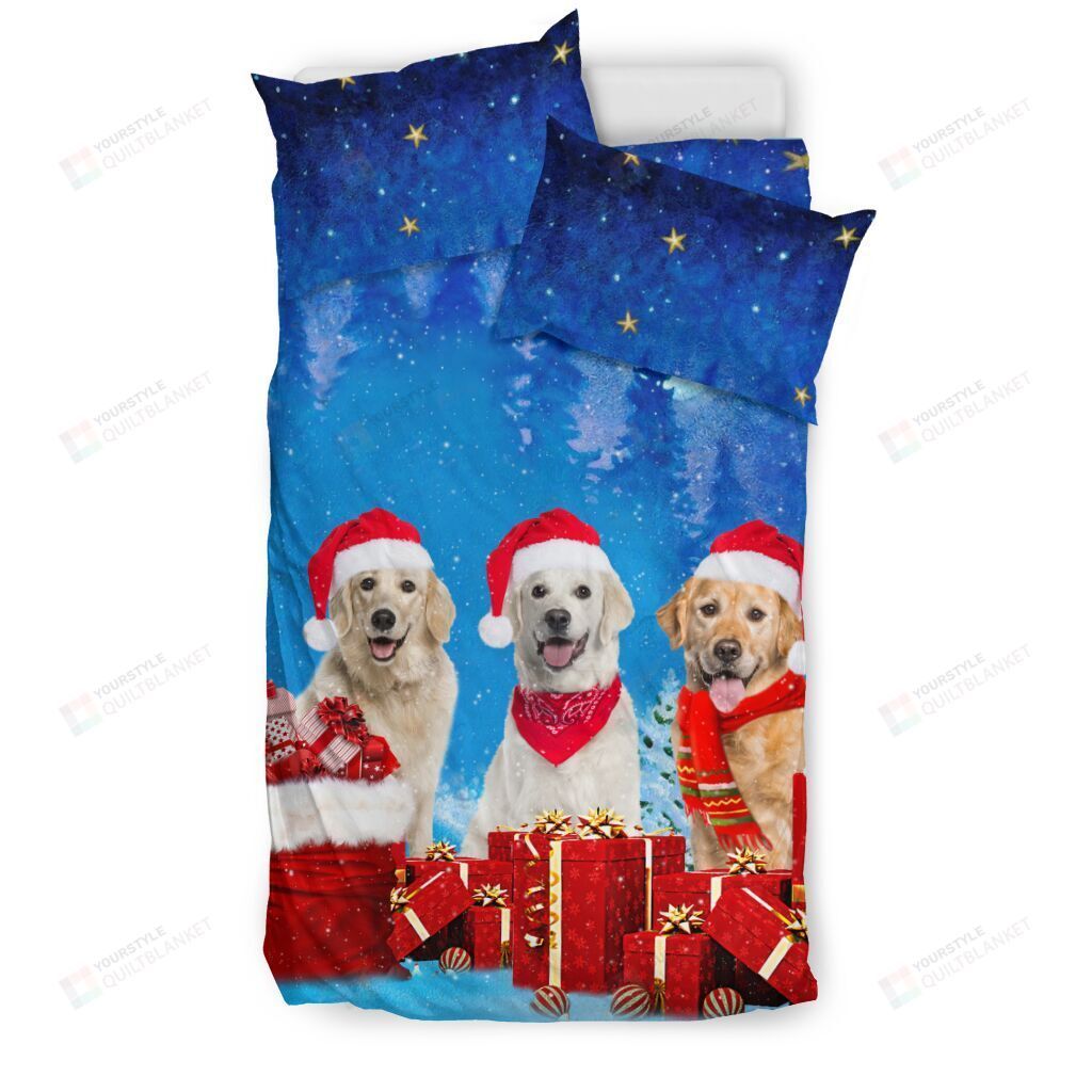 Christmas Night Golden Retriever Bedding Set Cotton Bed Sheets Spread Comforter Duvet Cover Bedding Sets