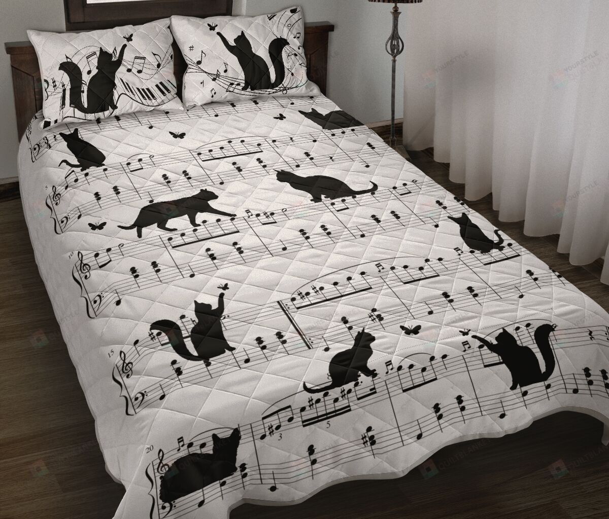 Cats And Sheet Music Quilt Bedding Set