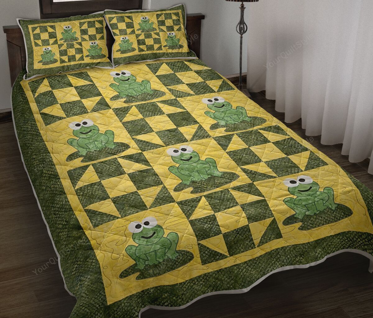 Cute Frogs Quilt Bedding Set