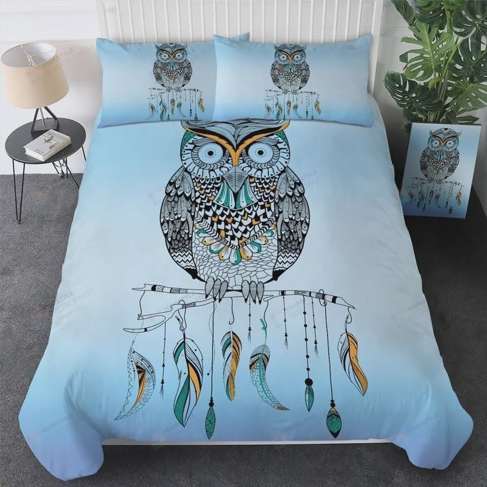 Owl Blue Bedding Sets Cotton Bed Sheets Spread Comforter Duvet Cover Bedding Sets