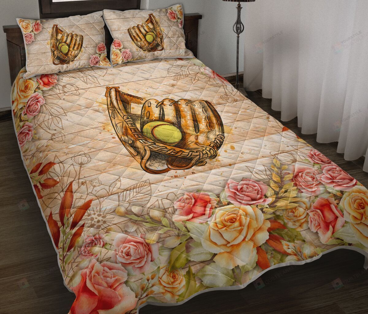 Softball Sunflower Quilt Bedding Set