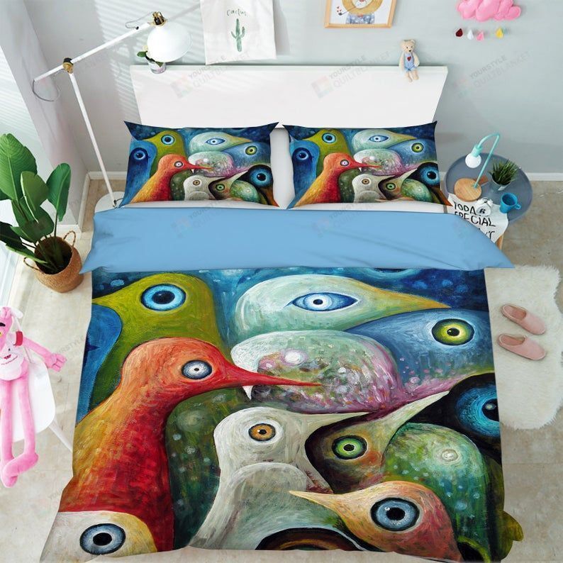 Birds Cotton Bed Sheets Spread Comforter Duvet Cover Bedding Sets