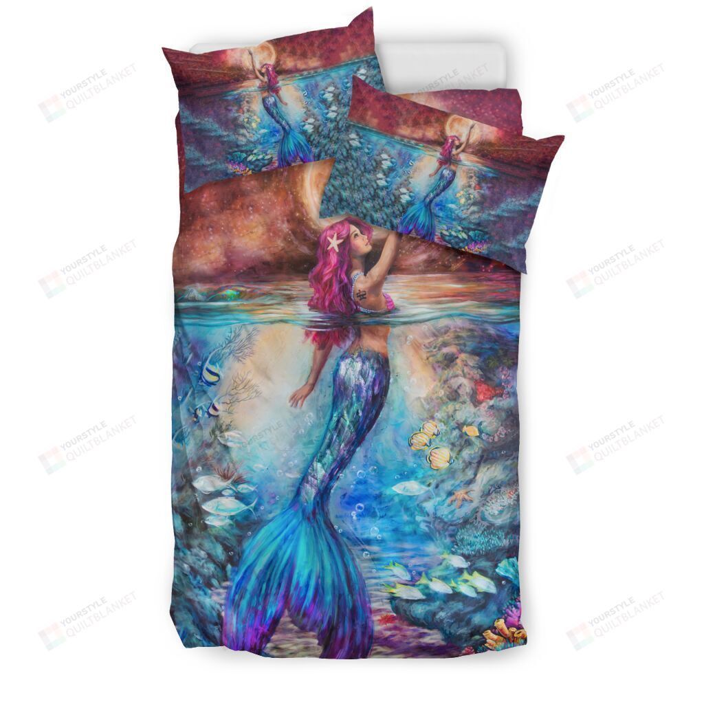 Mermaid Moon Bedding Set Cotton Bed Sheets Spread Comforter Duvet Cover Bedding Sets