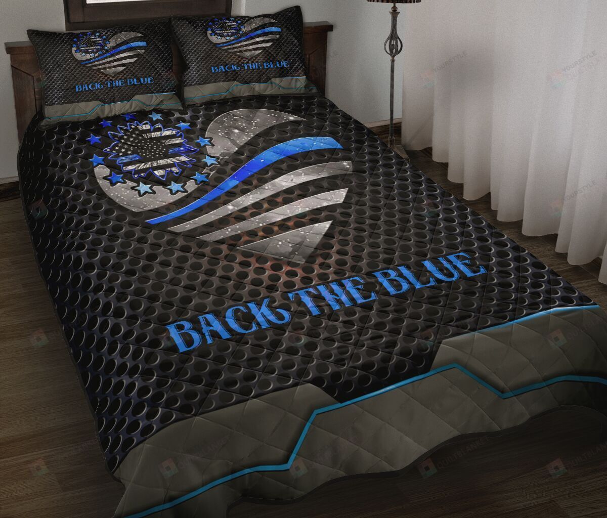 Back The Blue Quilt Bedding Set