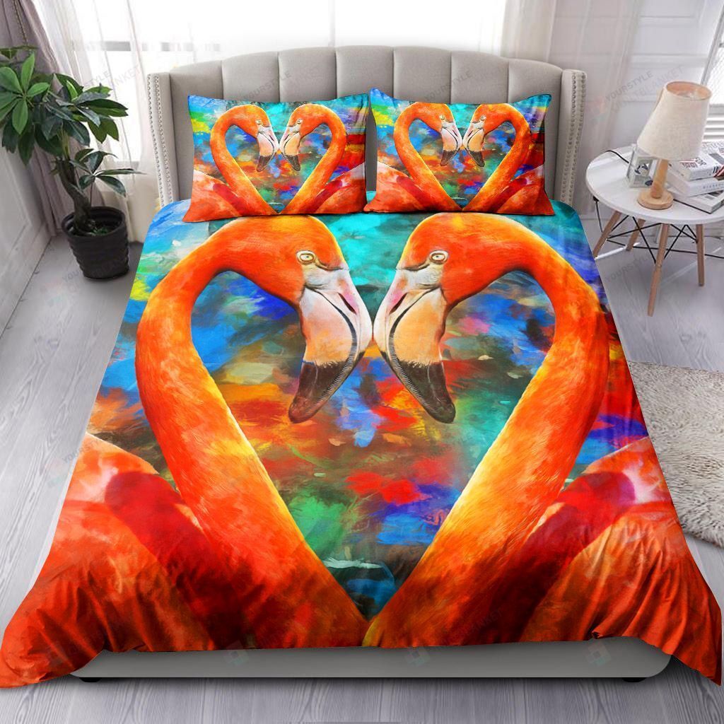 Lovely Couple Orange Flamingos Bedding Set Bed Sheets Spread Comforter Duvet Cover Bedding Sets