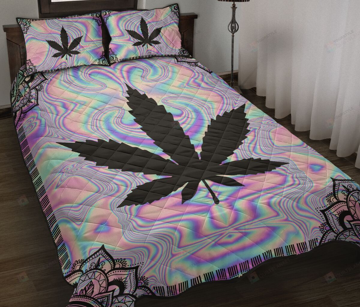 Weed Hologram Quilt Bedding Set