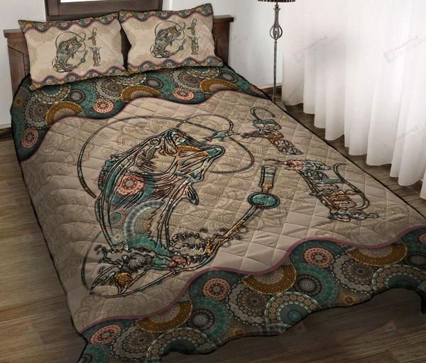 Bass Fishing Mandala Vintage Quilt Bedding Set