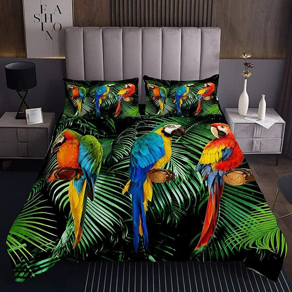 Parrot In Tropical Plants Bedding Set Bed Sheets Spread Comforter Duvet Cover Bedding Sets