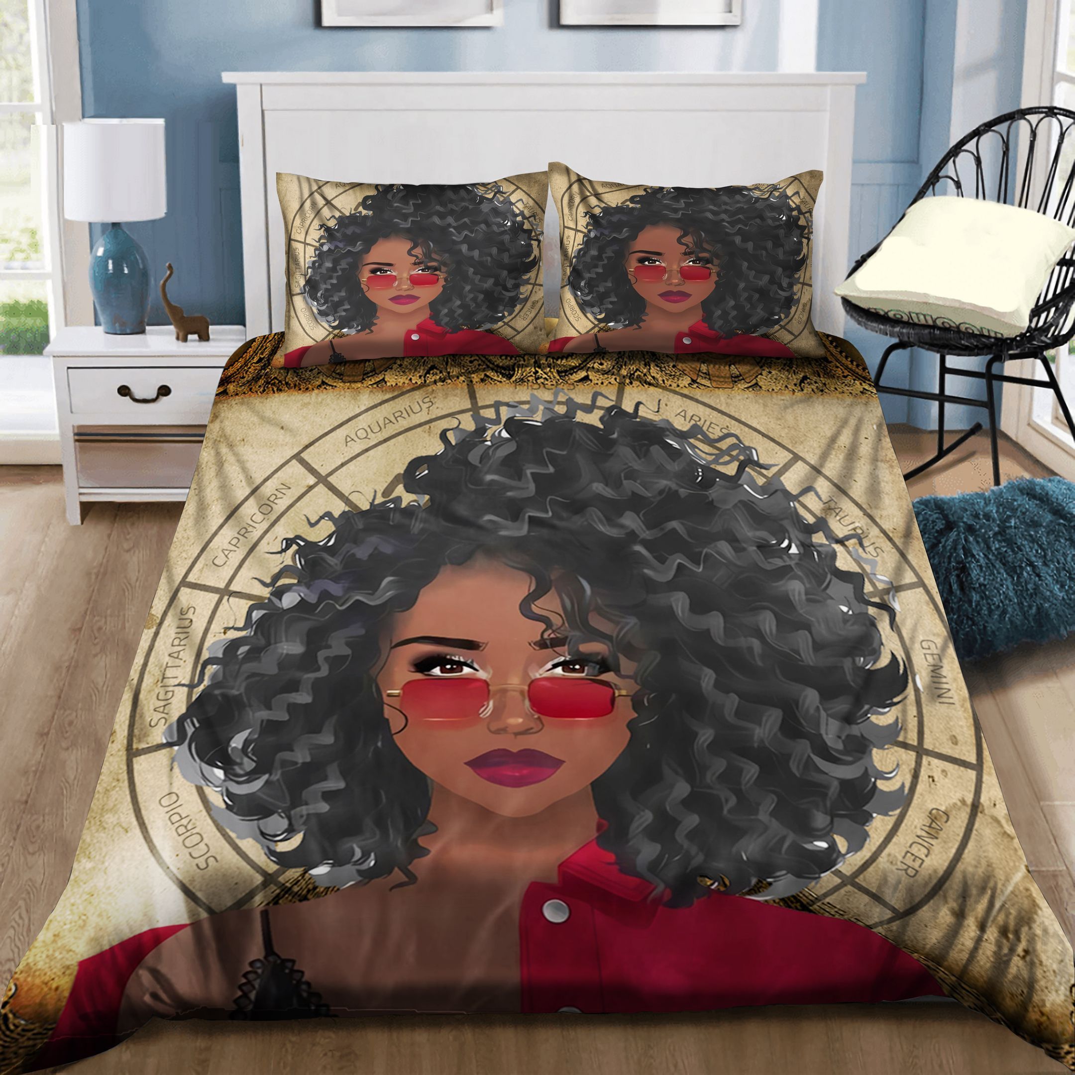 Horoscope Black Girl Bedding Set Bed Sheets Spread Comforter Duvet Cover Bedding Sets