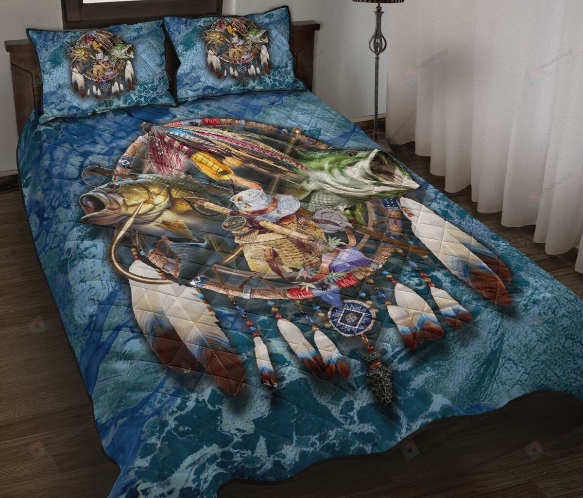 Fishing Large Mouth Bass Quilt Bedding Set
