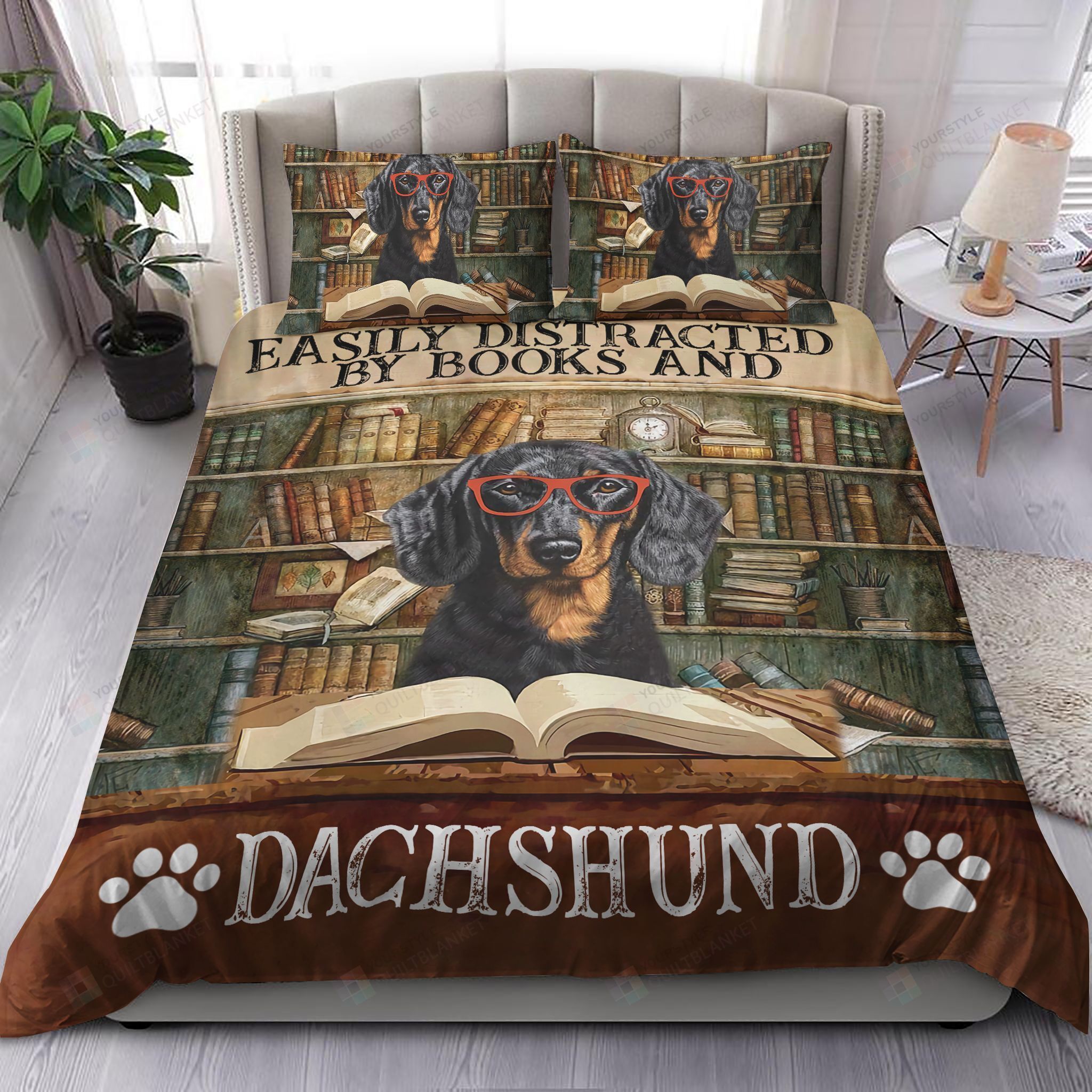 Books And Dachshund Easily Distracted By Books And Dachshund Bedding Set Bed Sheets Spread Comforter Duvet Cover Bedding Sets