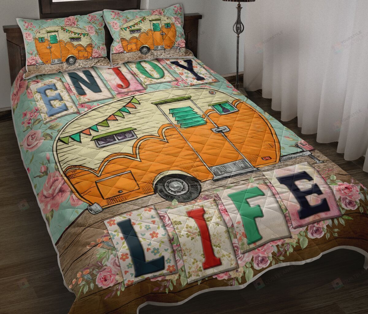 Camping Van Enjoy Life Quilt Bedding Set