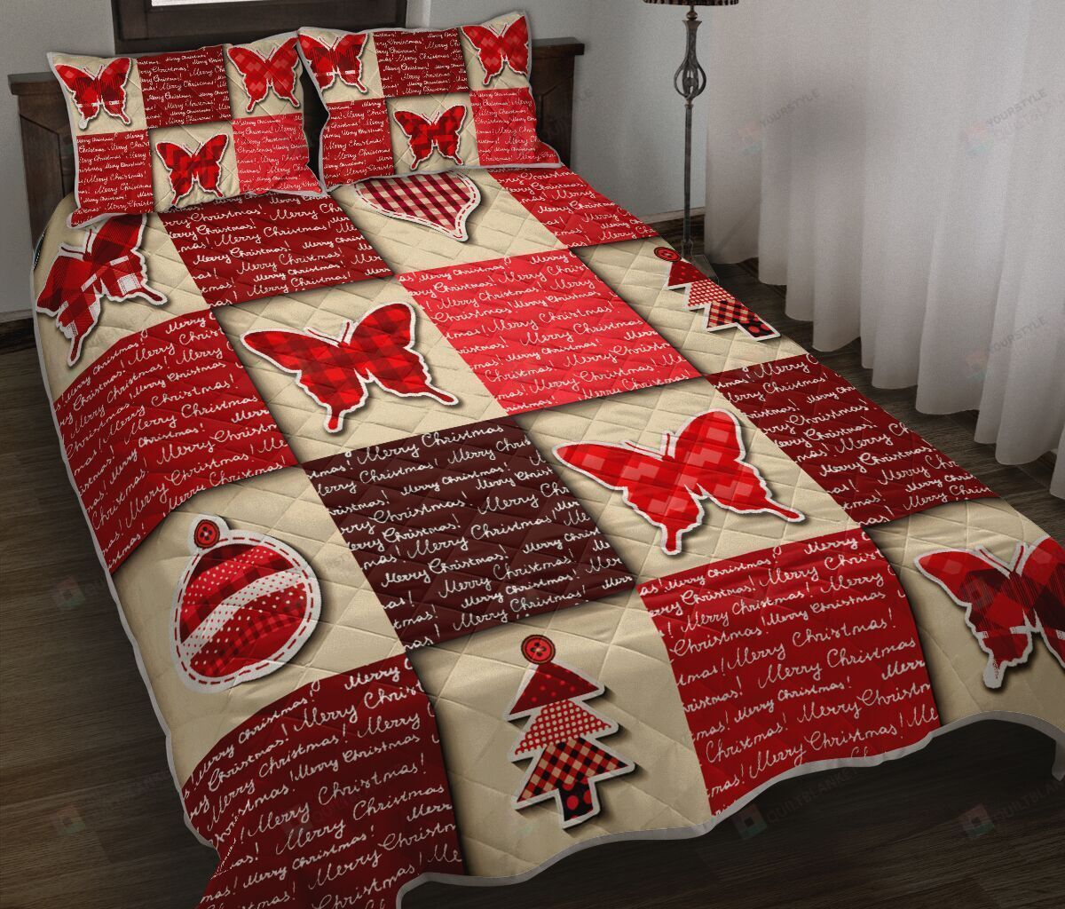 Butterfly Christmas Quilt Bedding Set