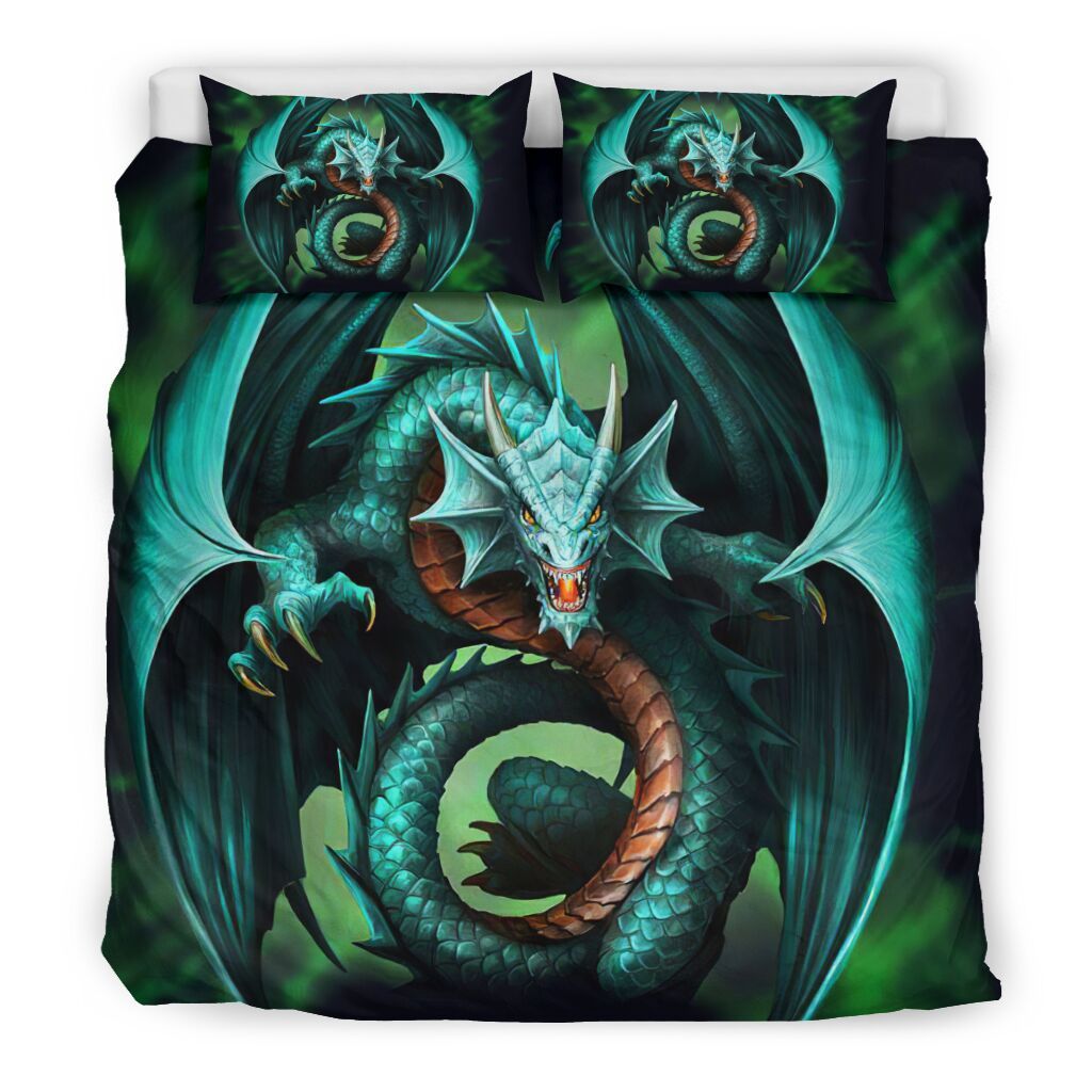 Turquoise Dragon Bedding Set Cotton Bed Sheets Spread Comforter Duvet Cover Bedding Sets