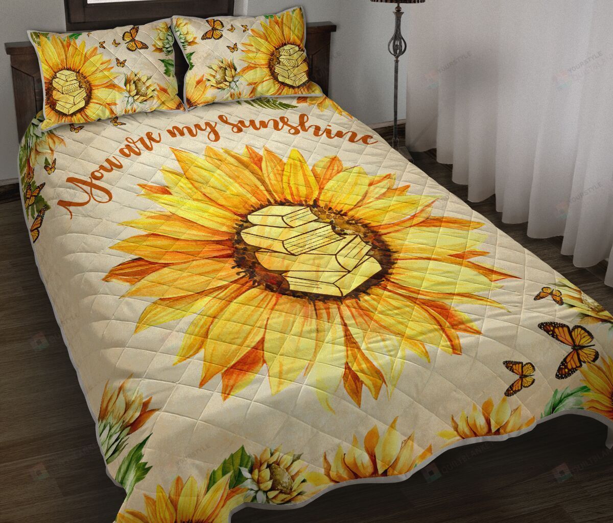 Book Sunflower Butterfly Watercolor Quilt Bedding Set