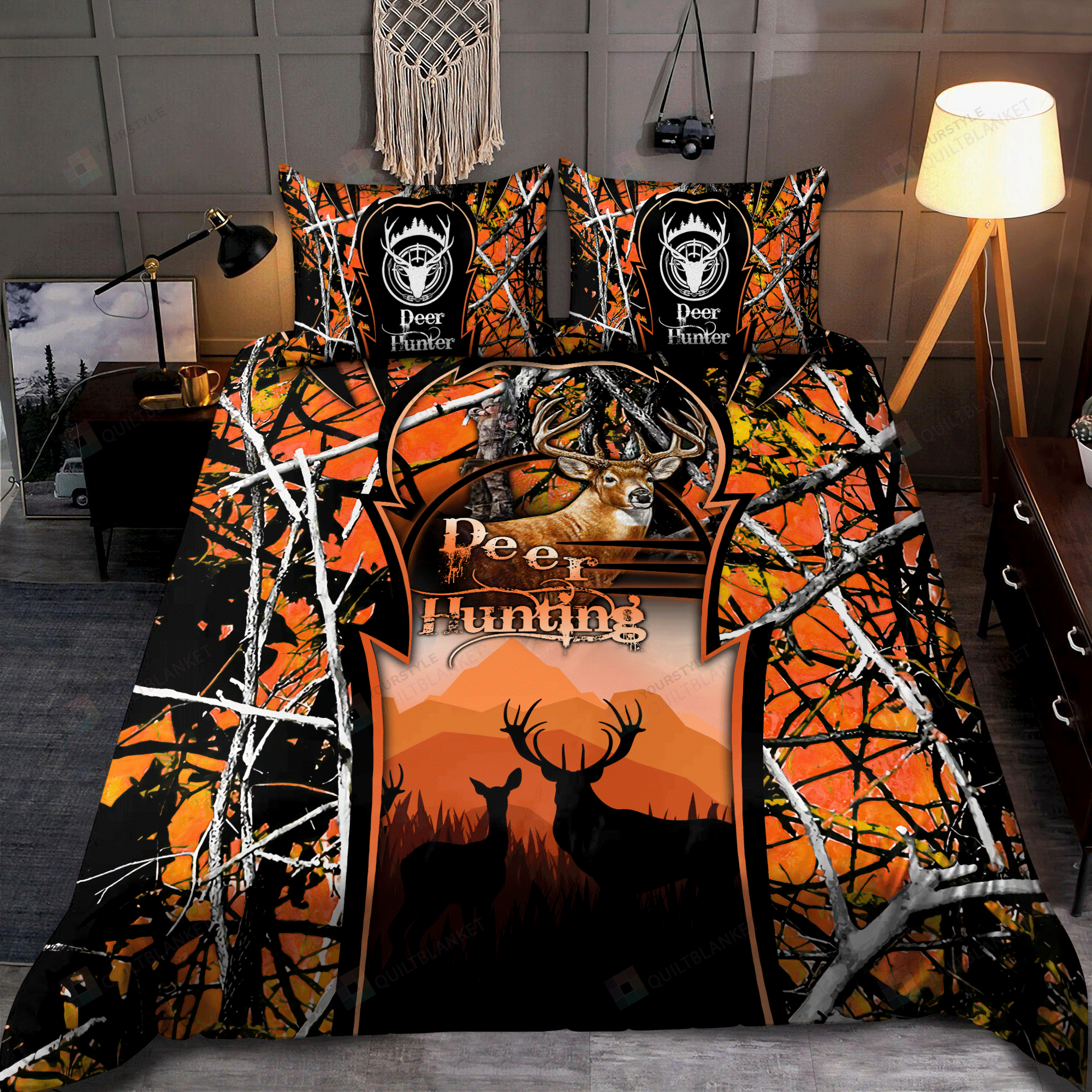 Deer Hunting Orange Bedding Set Bed Sheets Spread Comforter Duvet Cover Bedding Sets