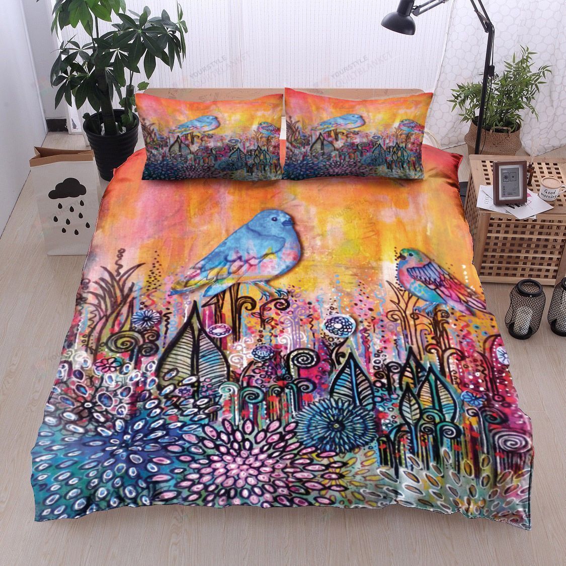 Bird Cotton Bed Sheets Spread Comforter Duvet Cover Bedding Sets