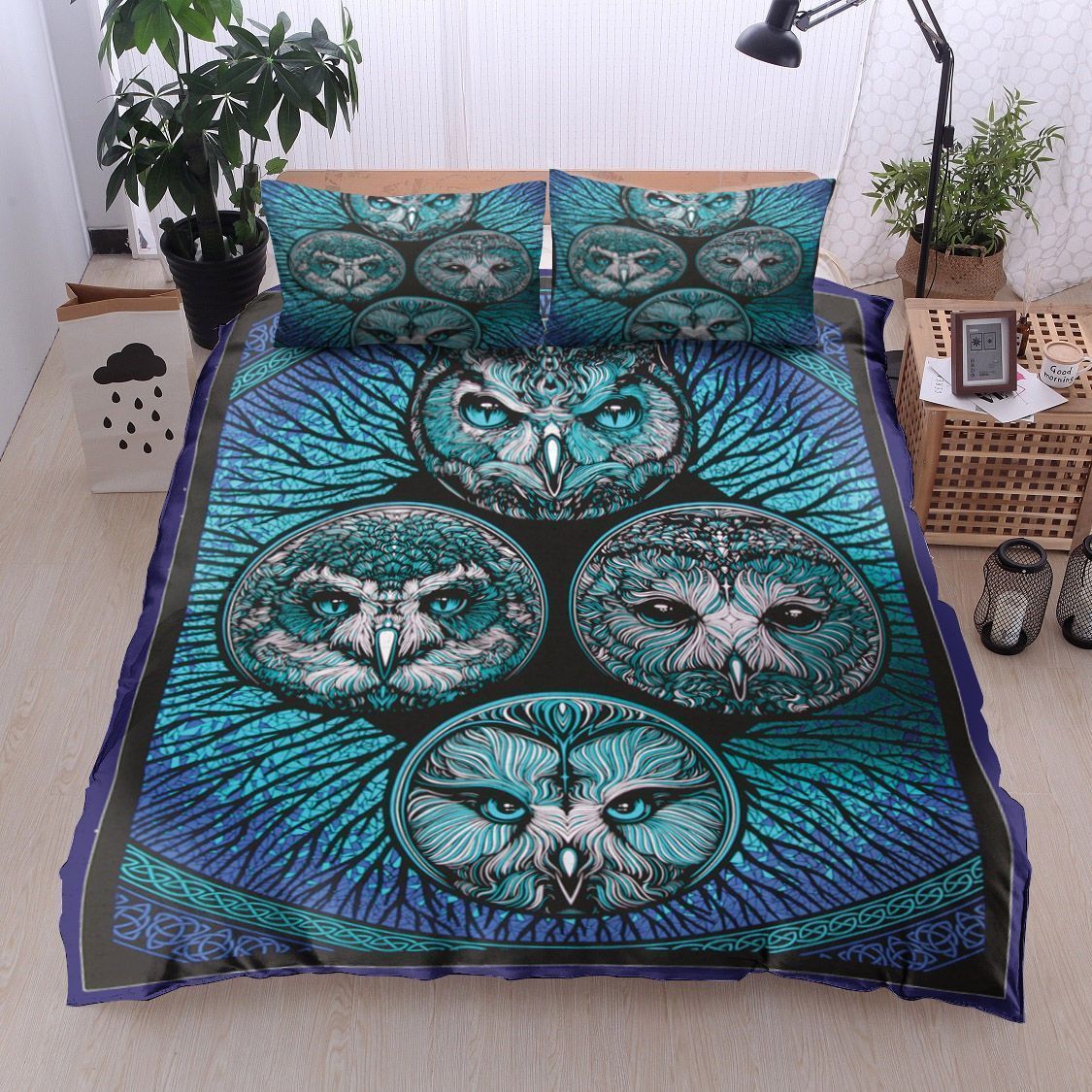 Owl Cotton Bed Sheets Spread Comforter Duvet Cover Bedding Sets