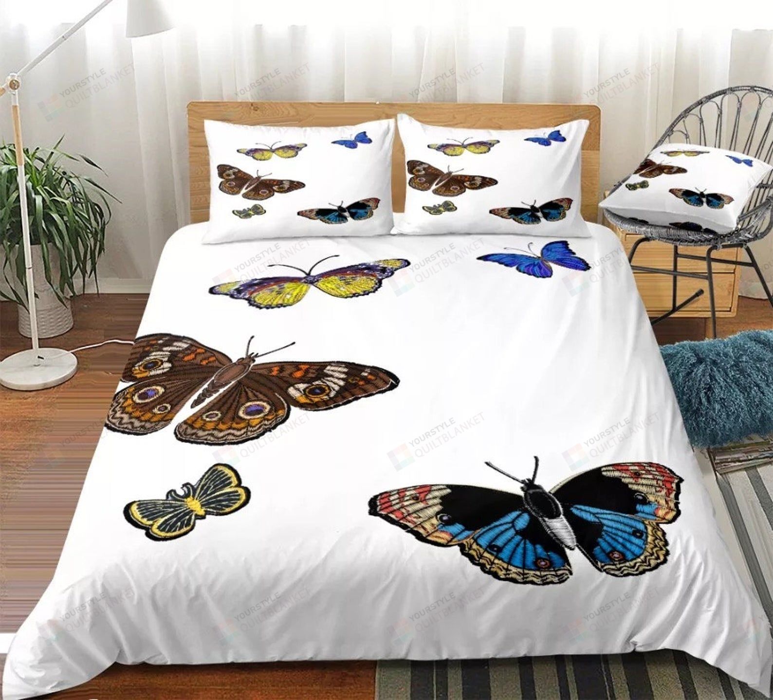Butterfly White Bed Sheets Duvet Cover Bedding Sets