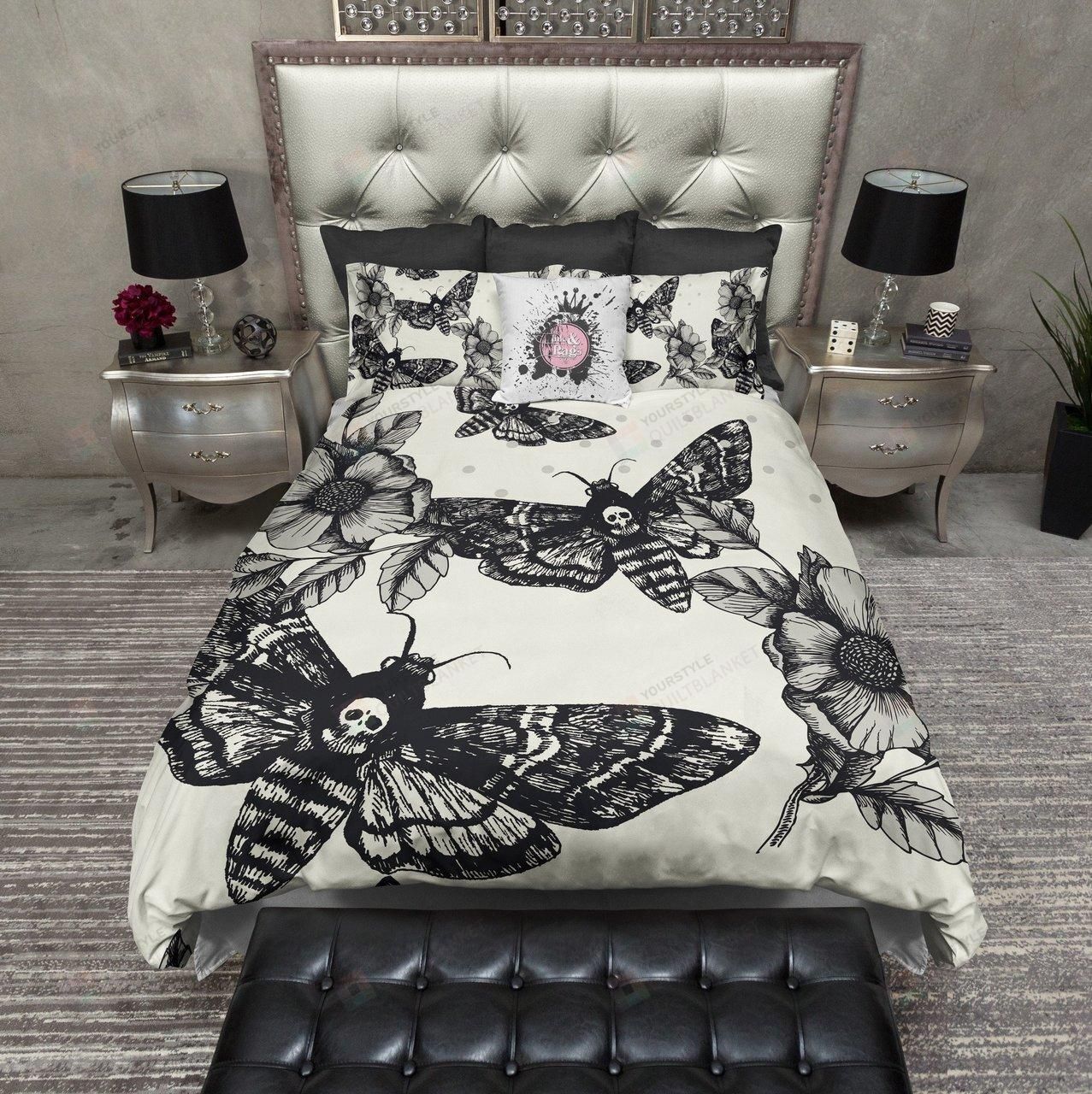 Death Moth And Flower Bedding Cream (Duvet Cover & Pillow Cases)