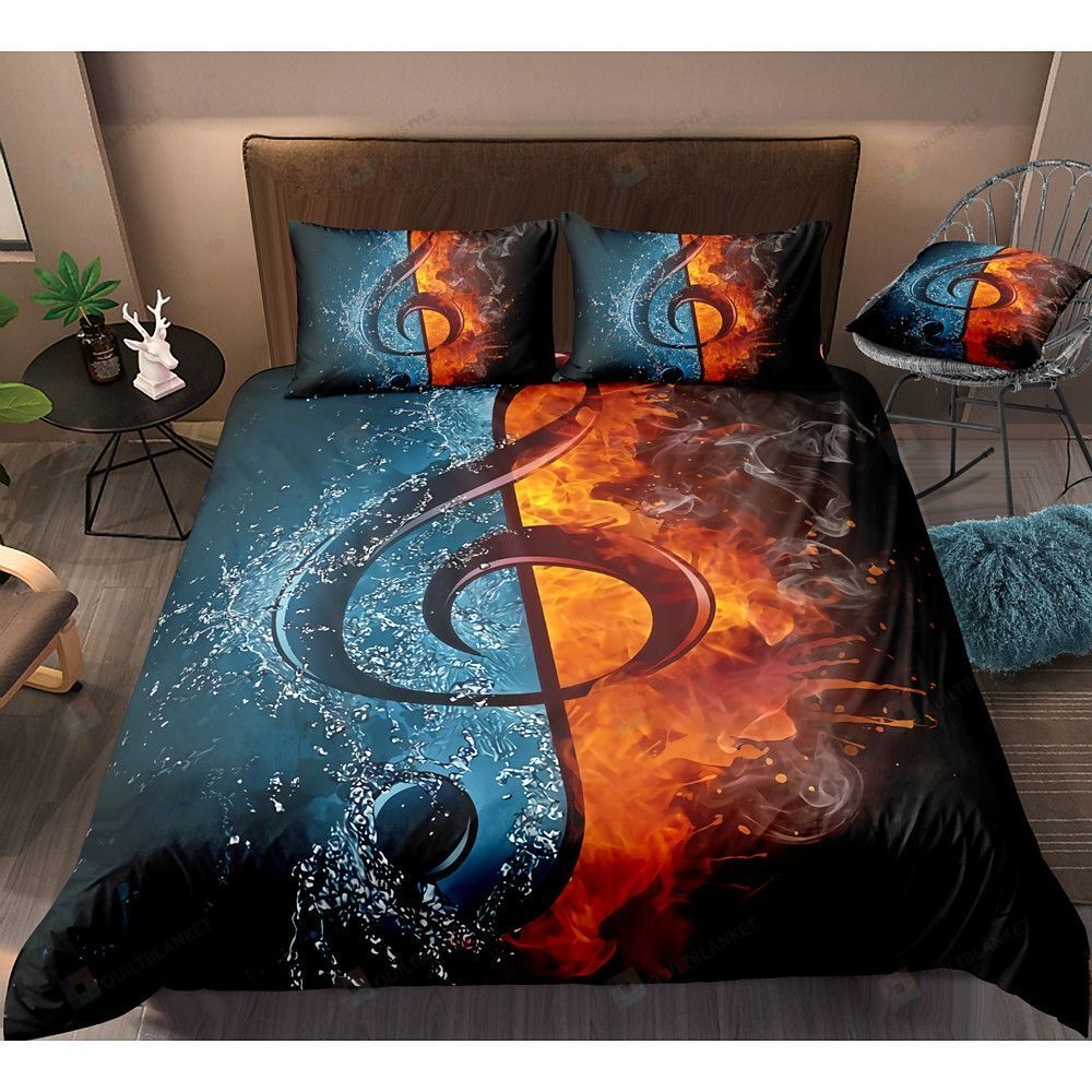 Music Note Fire And Water Background Bedding Set Bed Sheets Spread Comforter Duvet Cover Bedding Sets