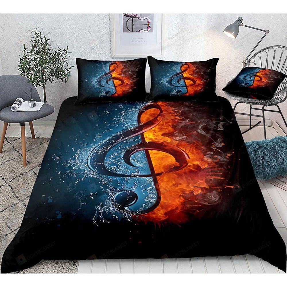 Music Note Fire And Water Background Bedding Set Bed Sheets Spread Comforter Duvet Cover Bedding Sets