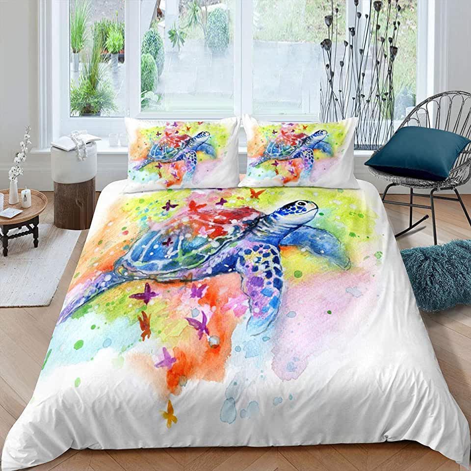 Turtle With Colorful Pattern Bed Sheets Duvet Cover Bedding Sets