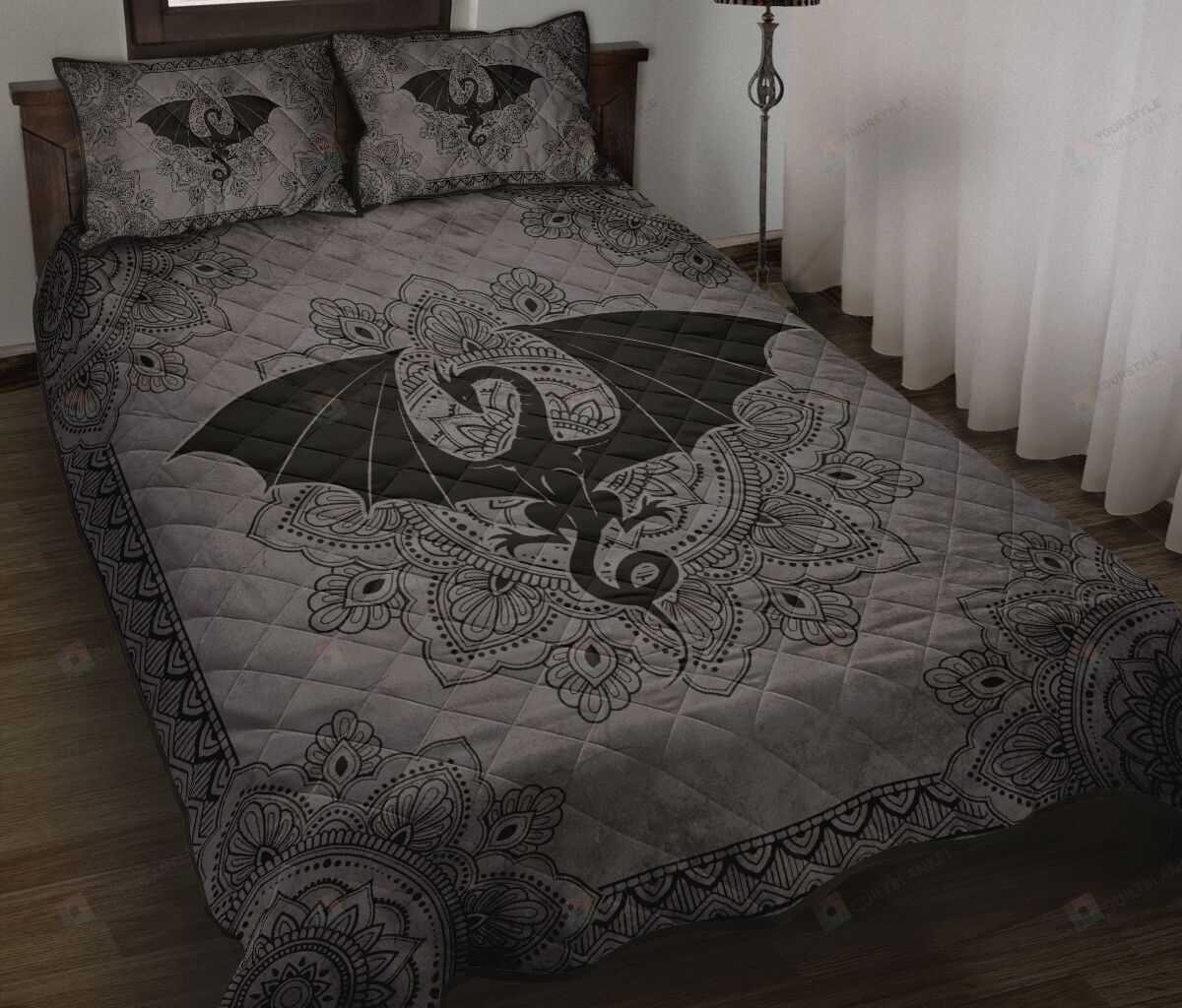 Dragon mandala Grey Quilt Bedding Set