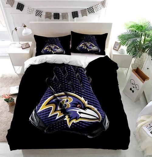 Nfl Baltimore Ravens Gloves Duvet Cover Bedding Set Quilt Bed