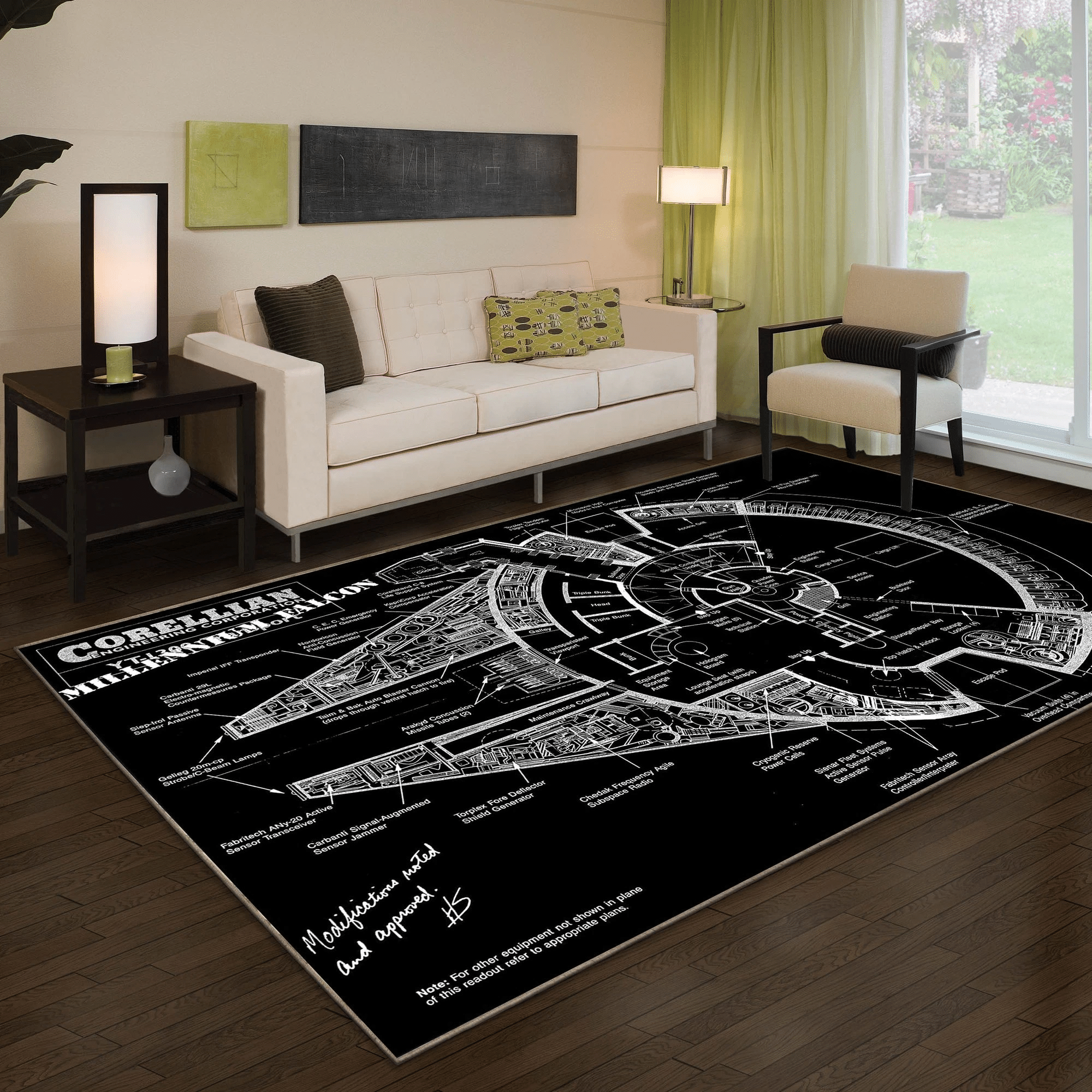 Sw Millennium Falcon Blueprint High Resolution Area Rug - Indoor Outdoor Rugs