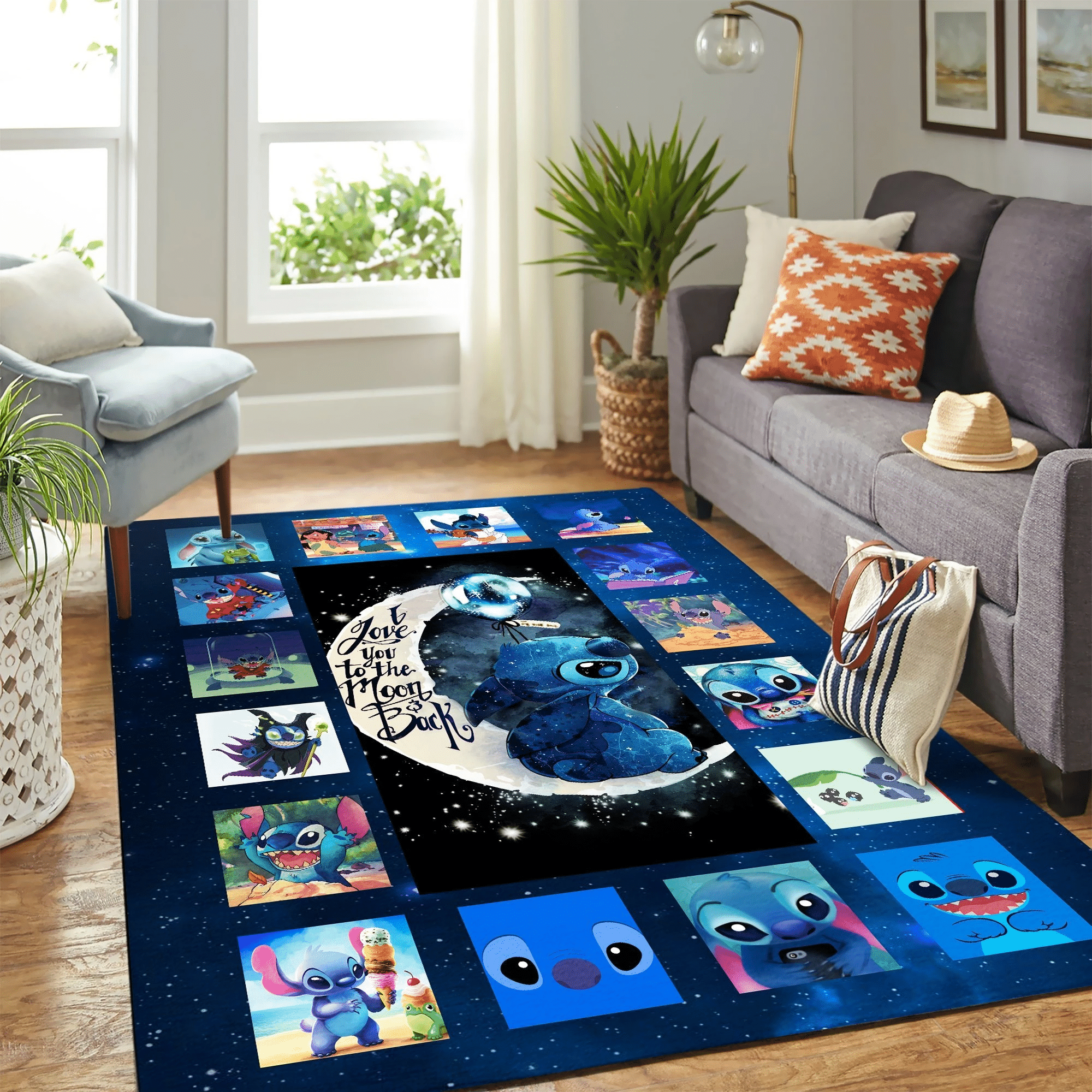 Stitch Moon Love Cute Carpet Area Rug - Indoor Outdoor Rugs