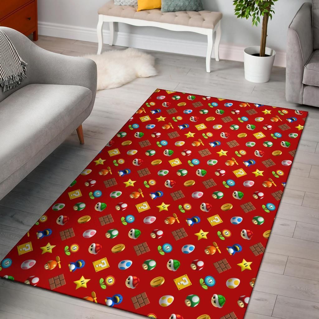 Super Mario Bross Pattern Red Area Rug - Indoor Outdoor Rugs