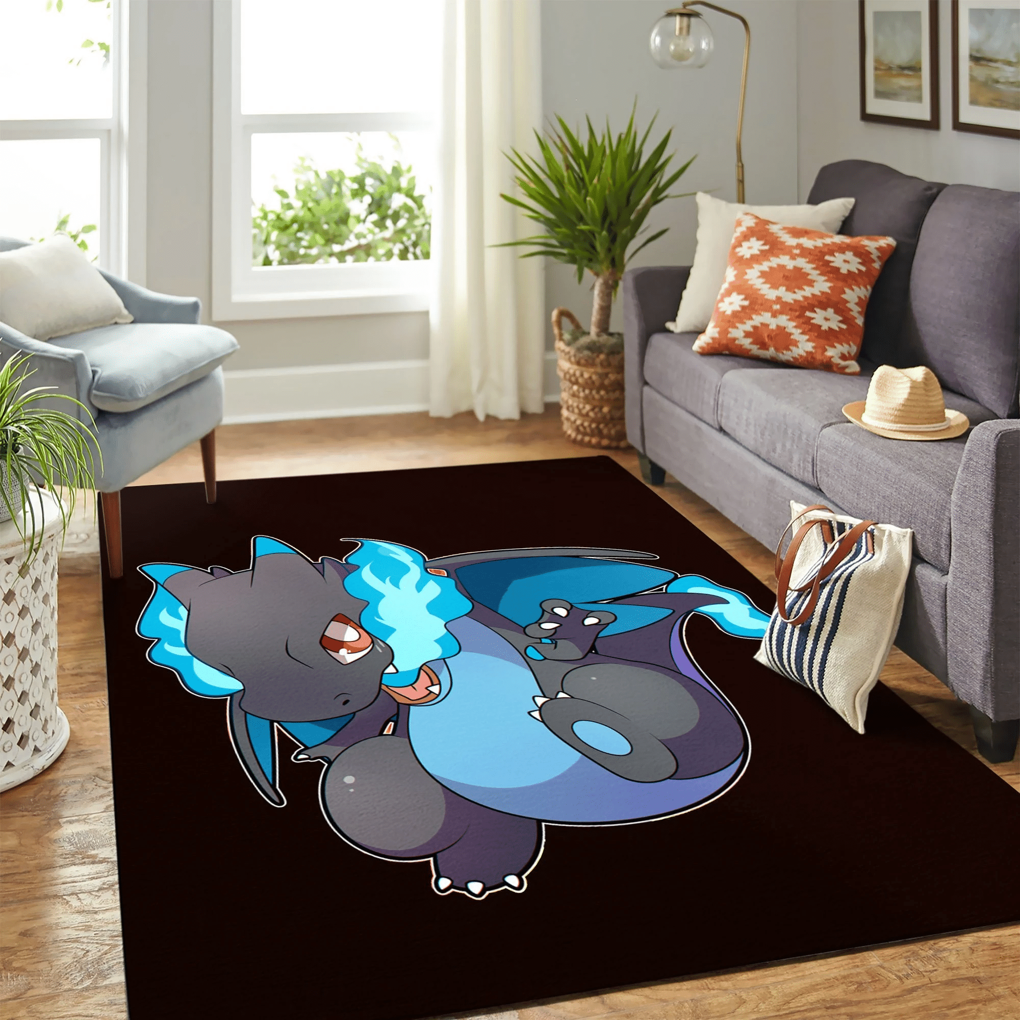 Mega Charizard X Chibi Carpet Floor Area Rug - Indoor Outdoor Rugs