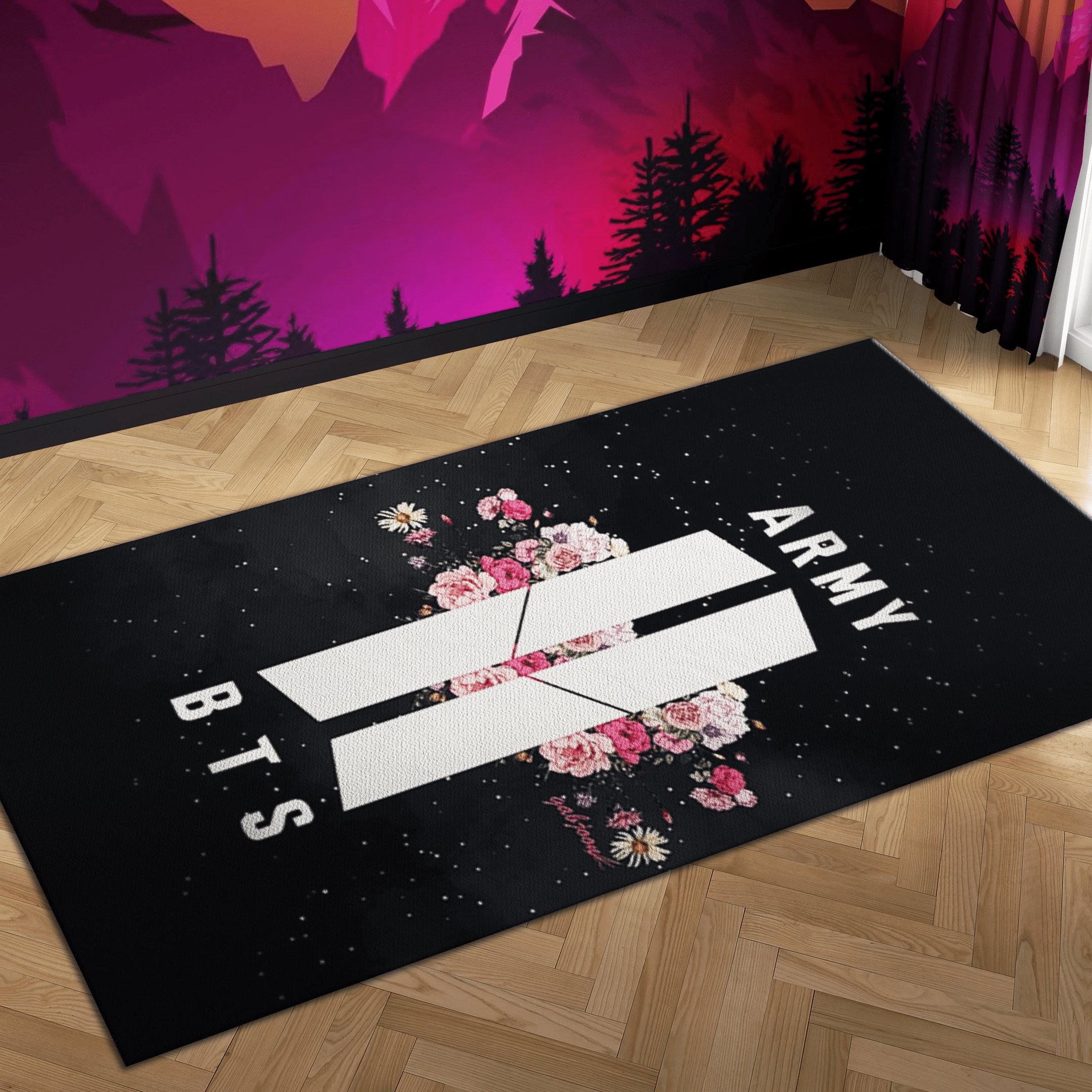 Bts Army Flower Carpet Mock Area Rug - Indoor Outdoor Rugs