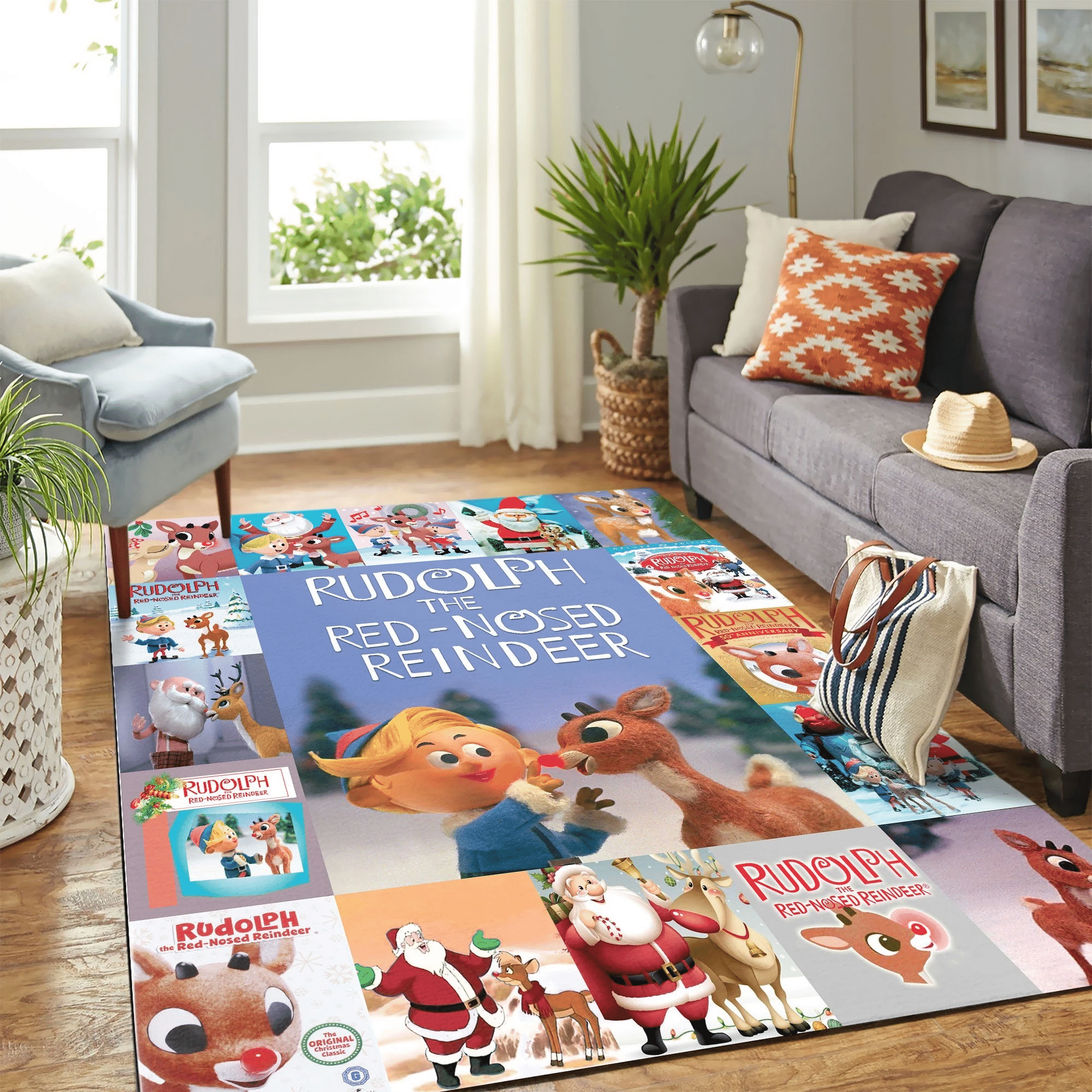 Rudolph The Red Nosed Reindeer Quilt Blanket Mk Carpet Area Rug - Indoor Outdoor Rugs