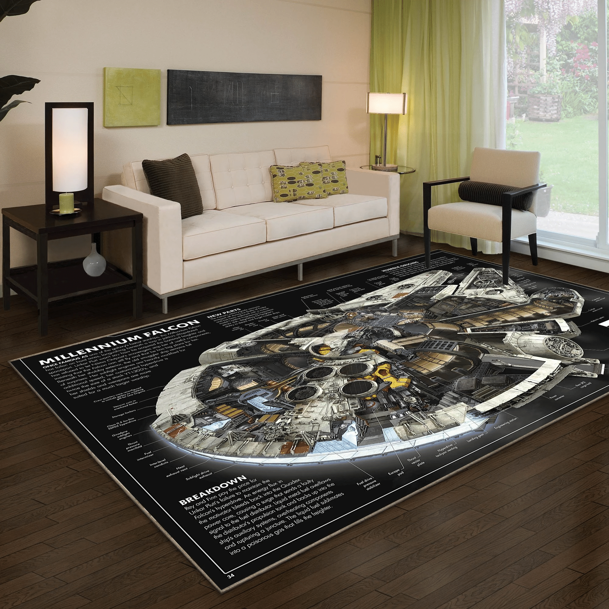 Sw Millennium Falcon Cross Section High Resolution Area Rug - Indoor Outdoor Rugs