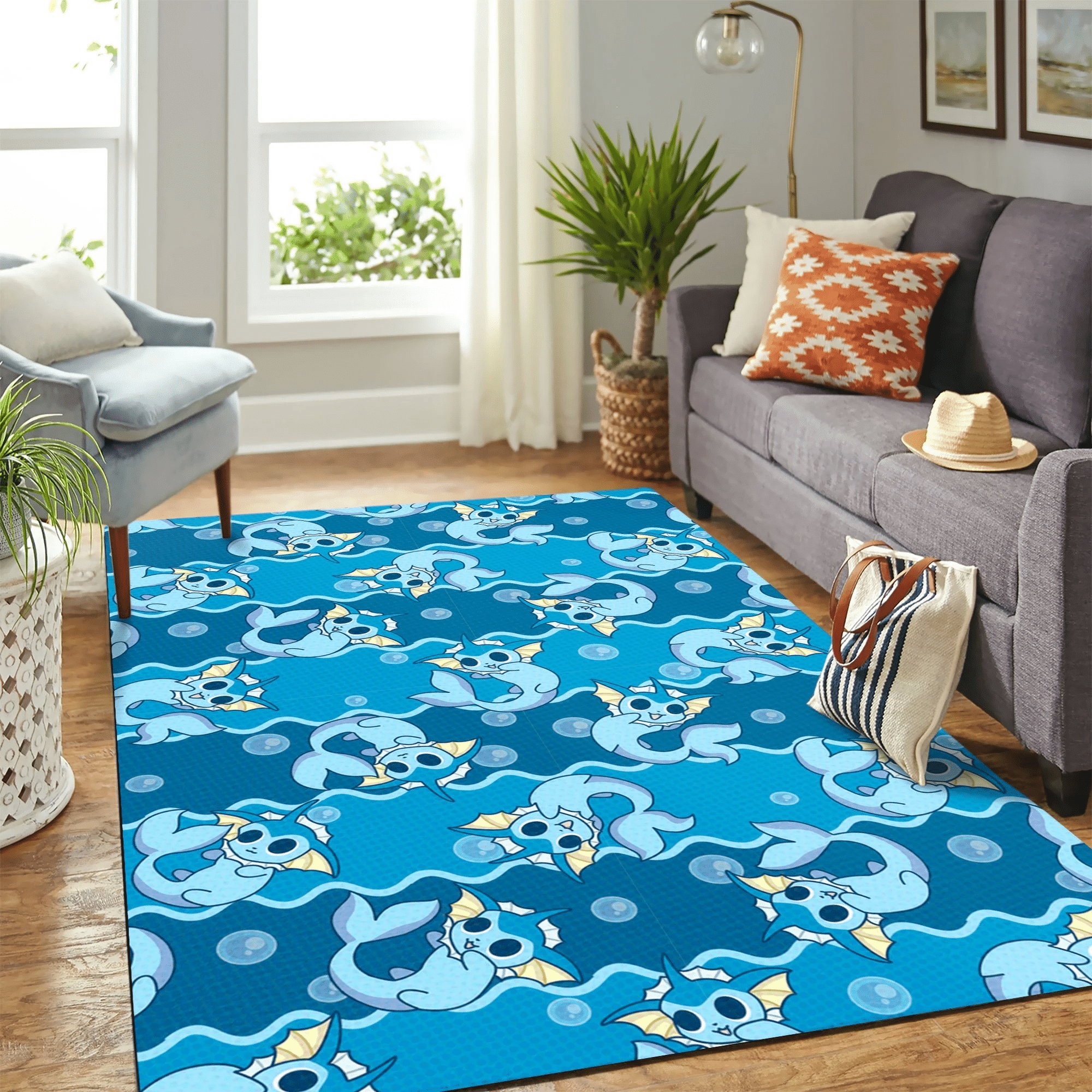 Vaporeon Pokemon Pattern Carpet Floor Area Rug - Indoor Outdoor Rugs