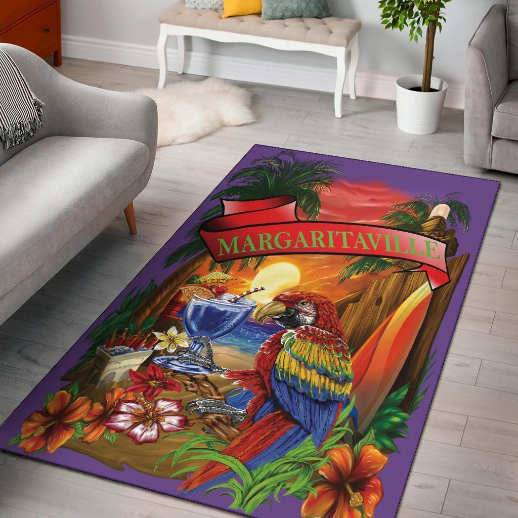 Margaritaville Purple Parrot Beach Area Rug Chrismas Gift - Indoor Outdoor Rugs