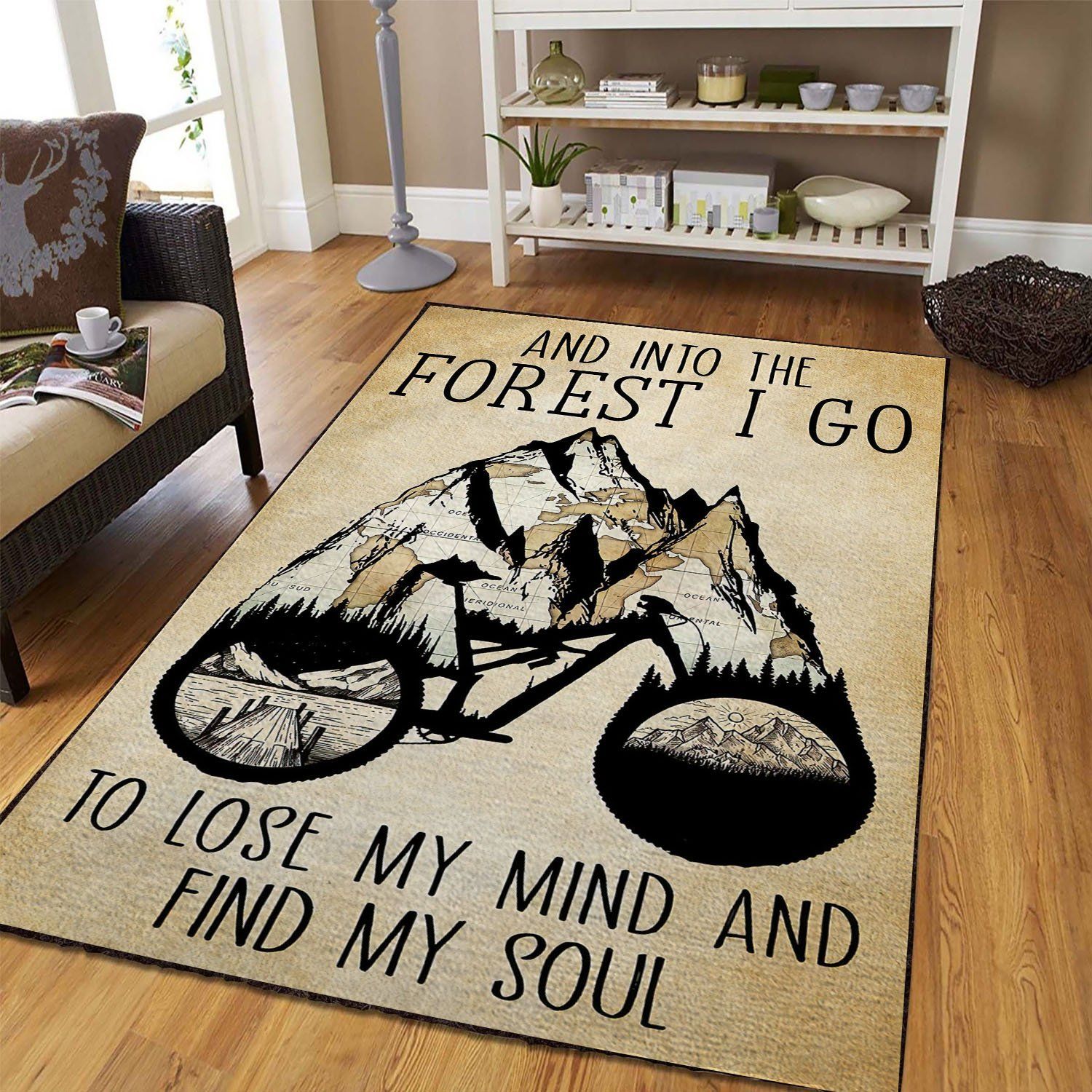 And Into The Forest I Go To Lose My Mind And Find My Soul Riding Bike Area Rug Chrismas Gift - Indoor Outdoor Rugs