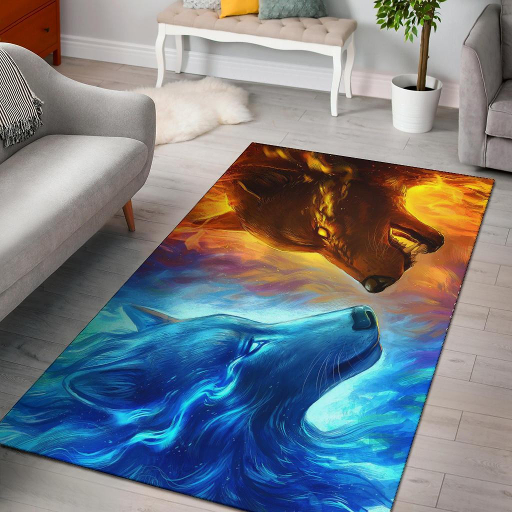 Fire And Ice Wolf Area Rug Chrismas Gift - Indoor Outdoor Rugs