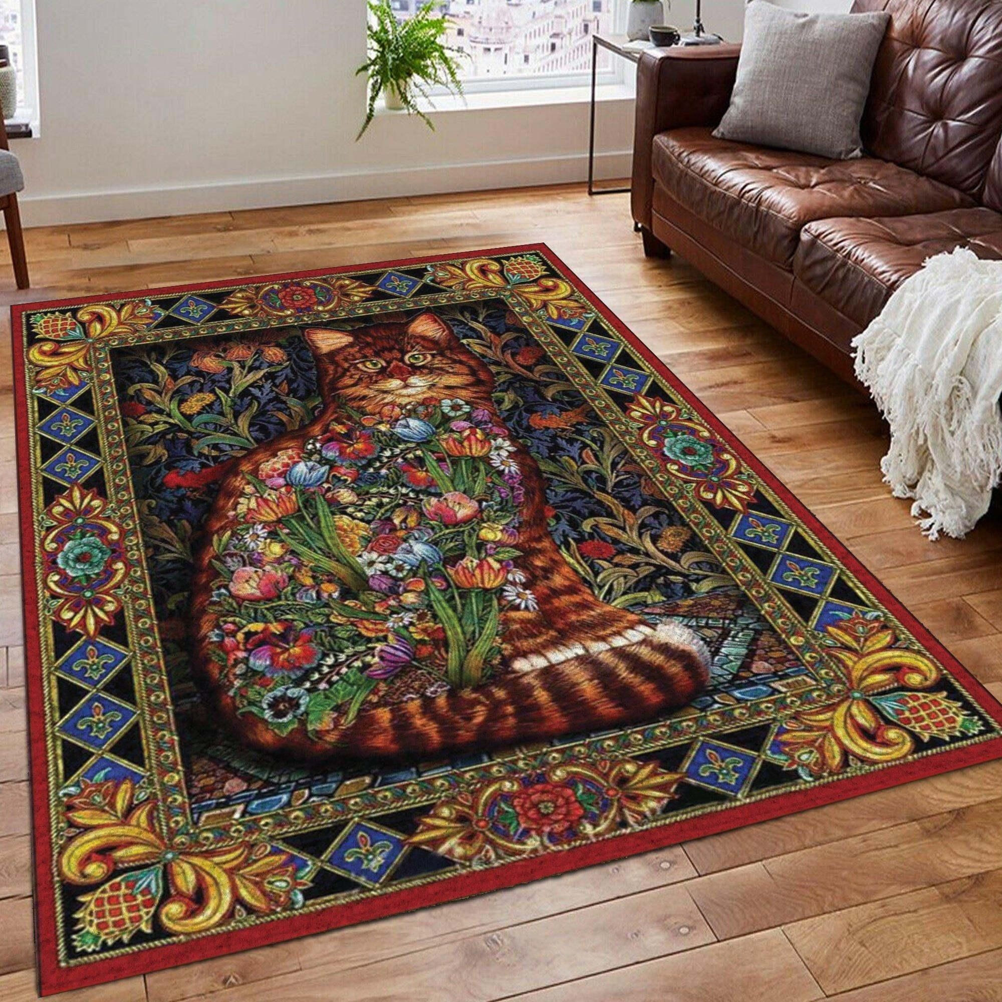 Cat And Flower So Cool Rug Chrismas Gift - Indoor Outdoor Rugs