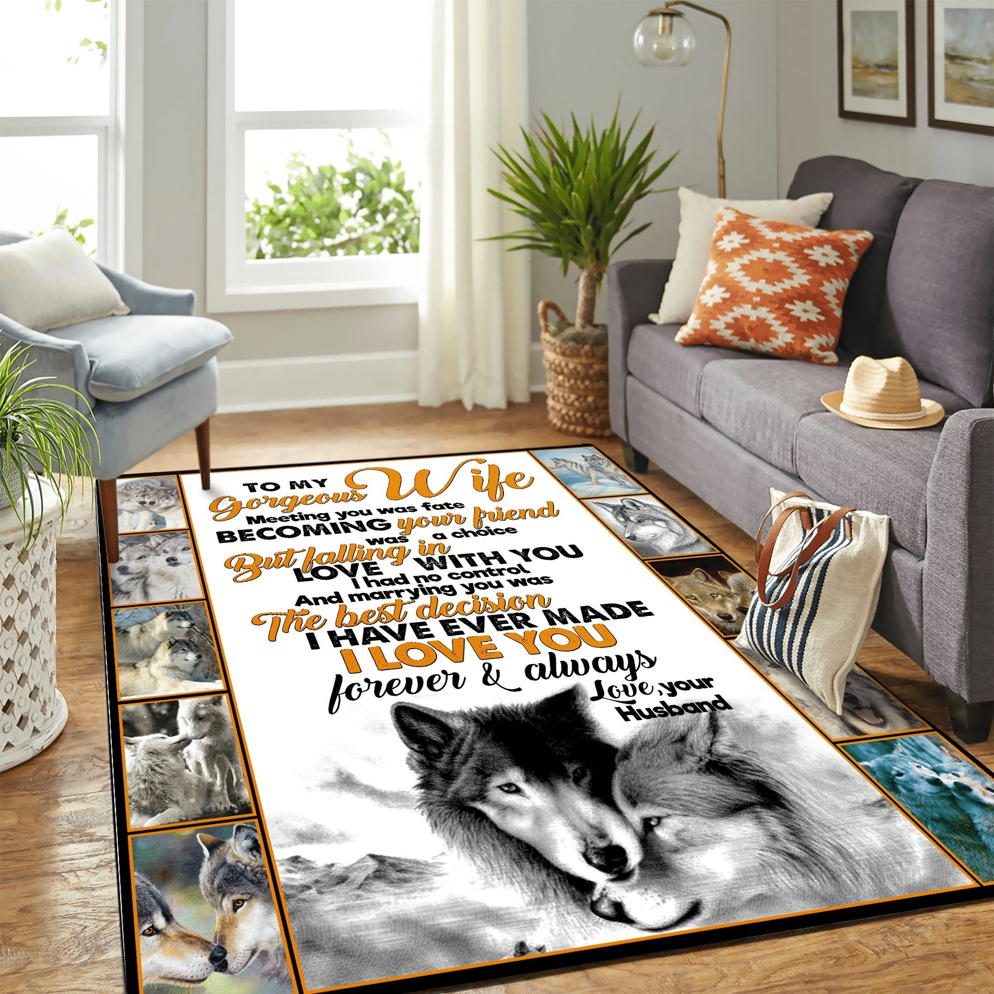 To My Gorgeous Wife Wolf Mk Carpet Area Rug Chrismas Gift - Indoor Outdoor Rugs