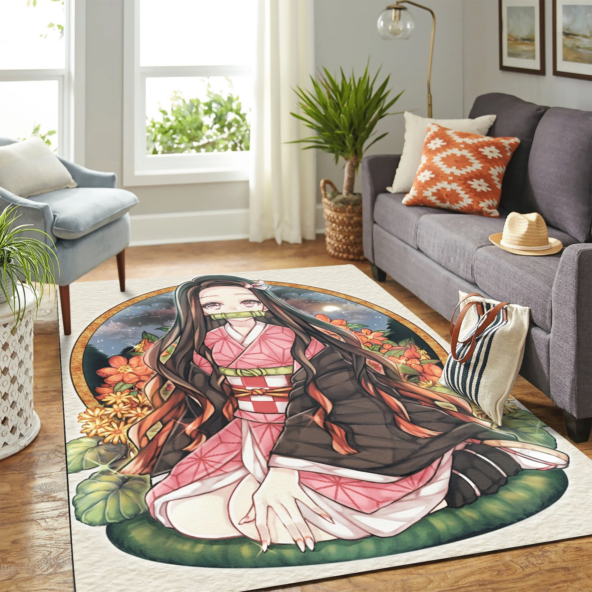 Kamado Nezuko Art Carpet Floor Area Rug Chrismas Gift - Indoor Outdoor Rugs