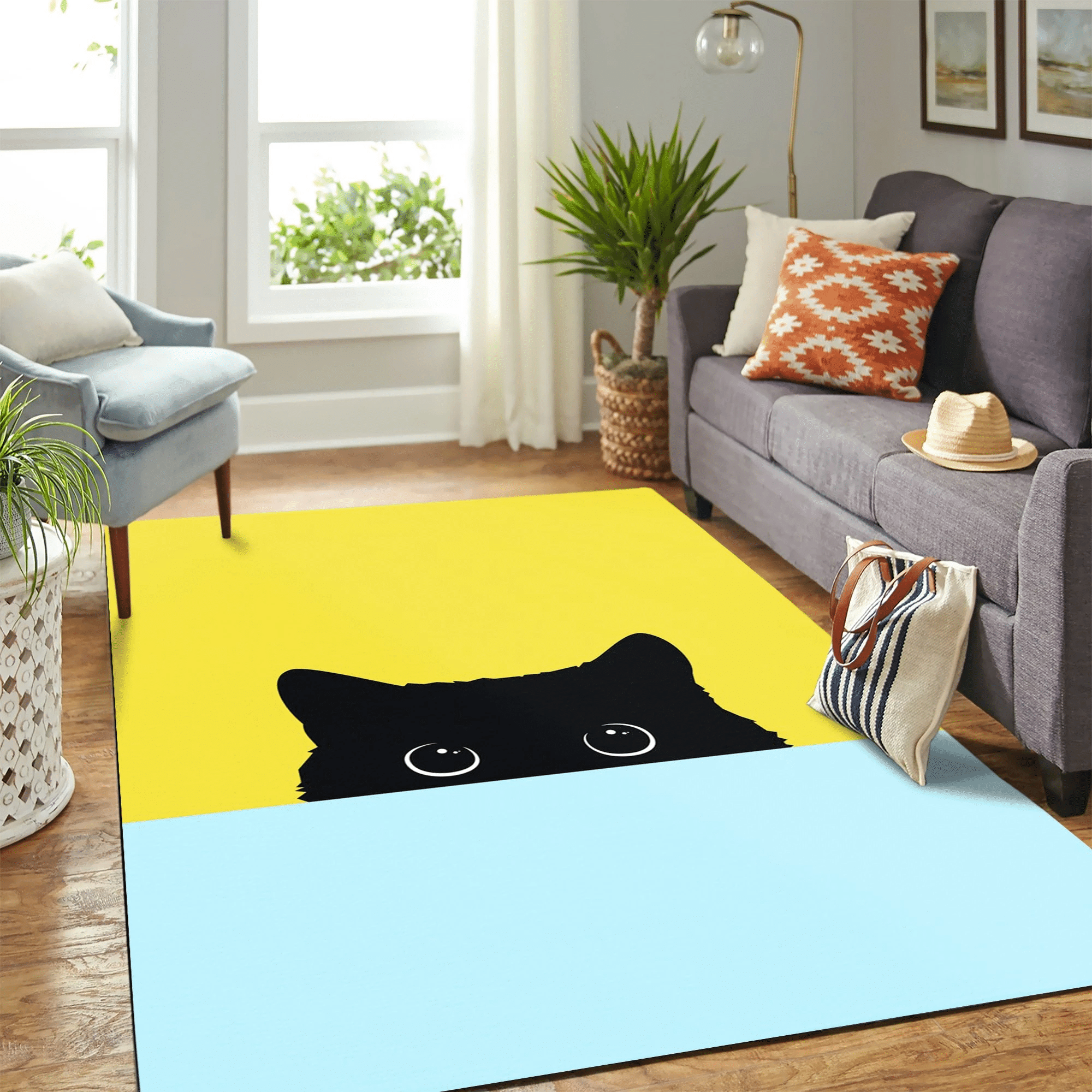 Cute Blue Cat Carpet Rug Chrismas Gift - Indoor Outdoor Rugs