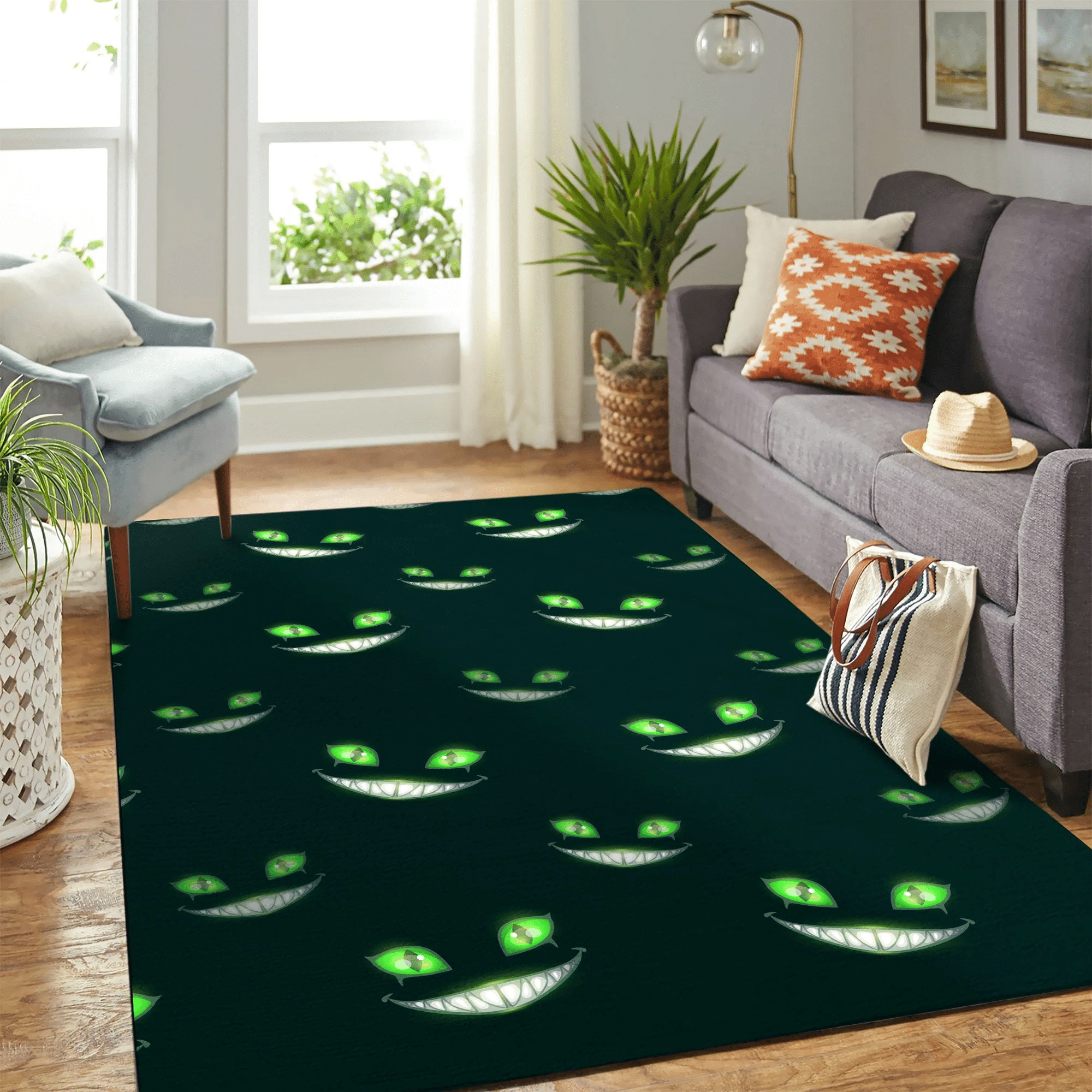 Cat Creepy Green Eyes Carpet Rug Chrismas Gift - Indoor Outdoor Rugs