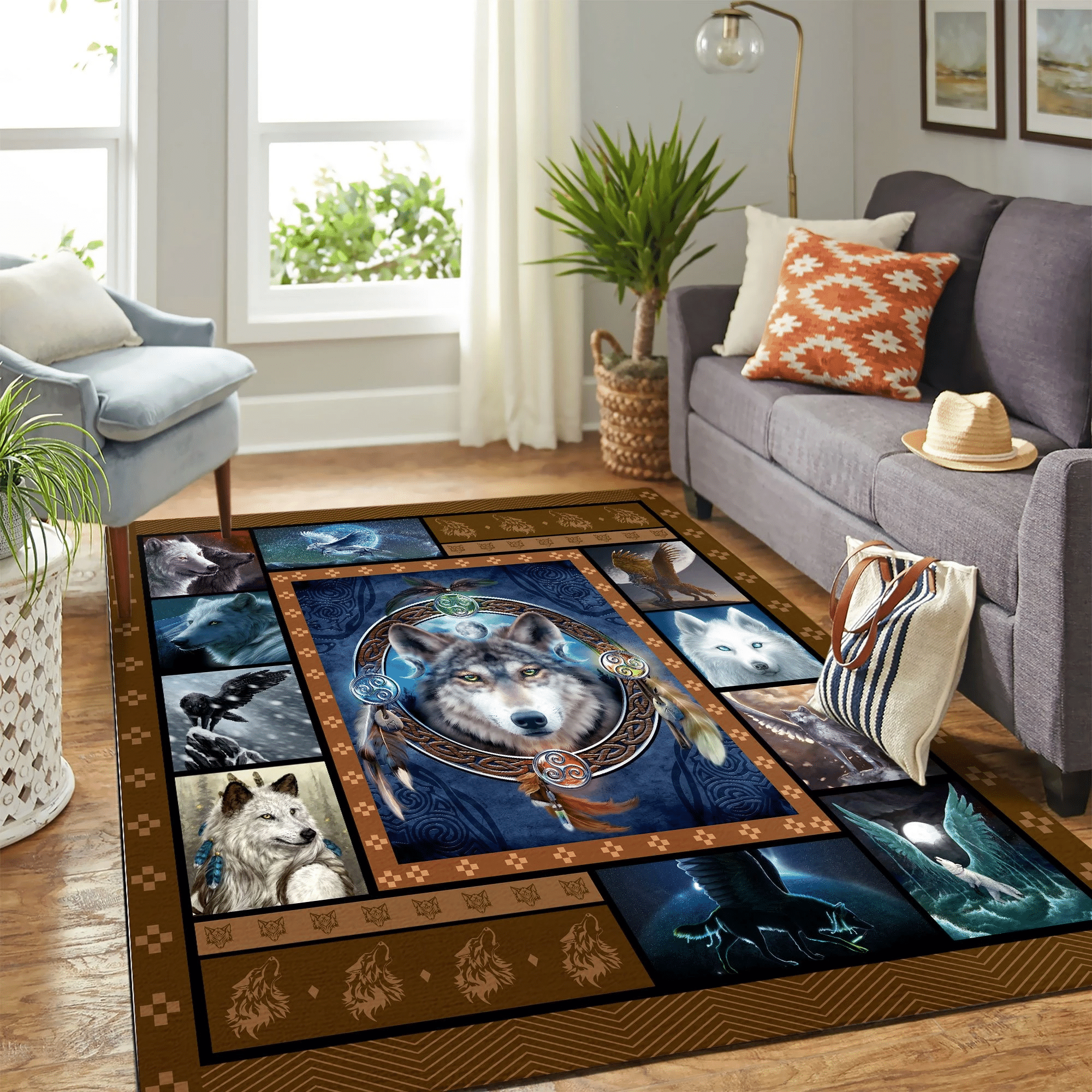 Wolf With Wings Brown Mk Carpet Area Rug Chrismas Gift - Indoor Outdoor Rugs