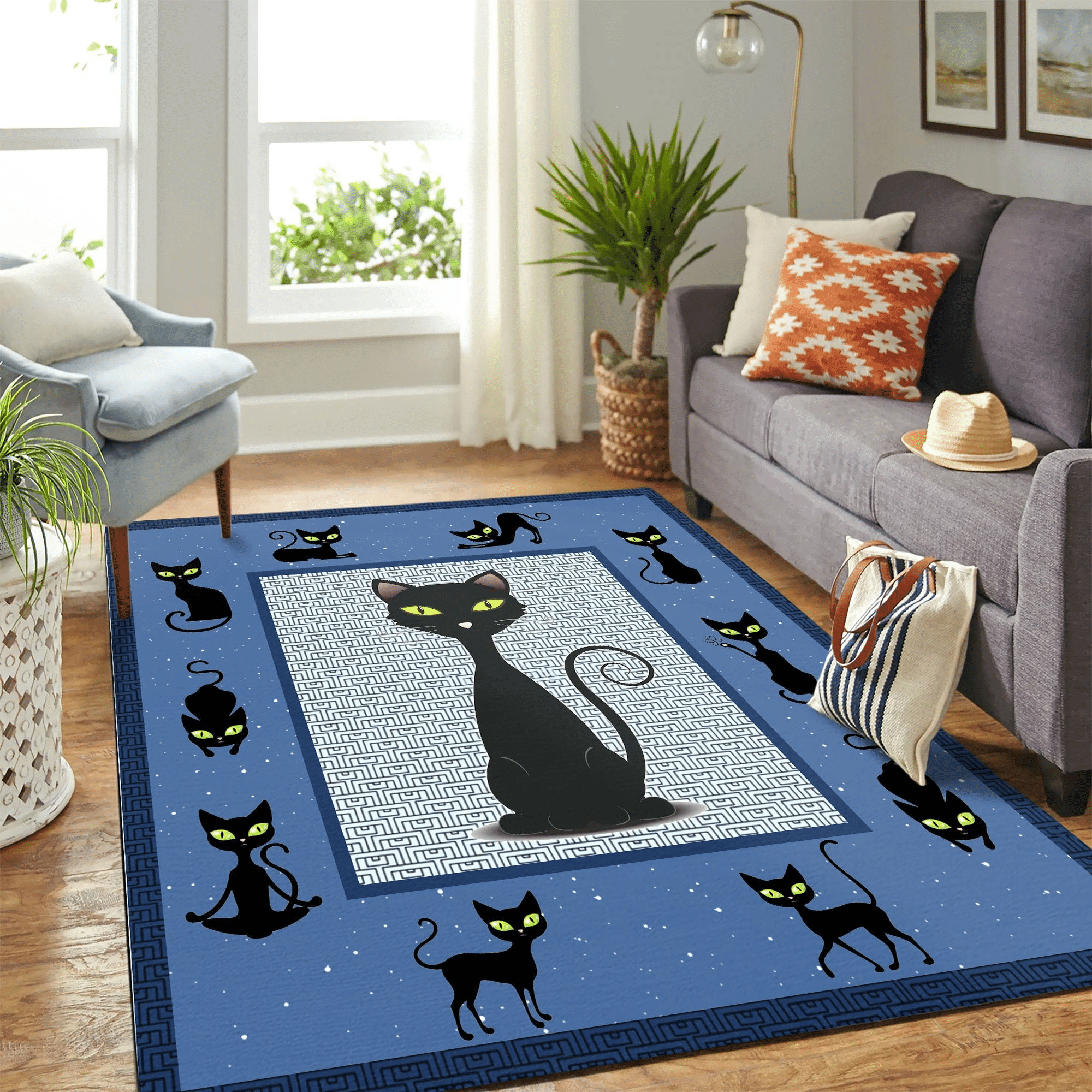 Cat Blue Mk Carpet Area Rug Chrismas Gift - Indoor Outdoor Rugs