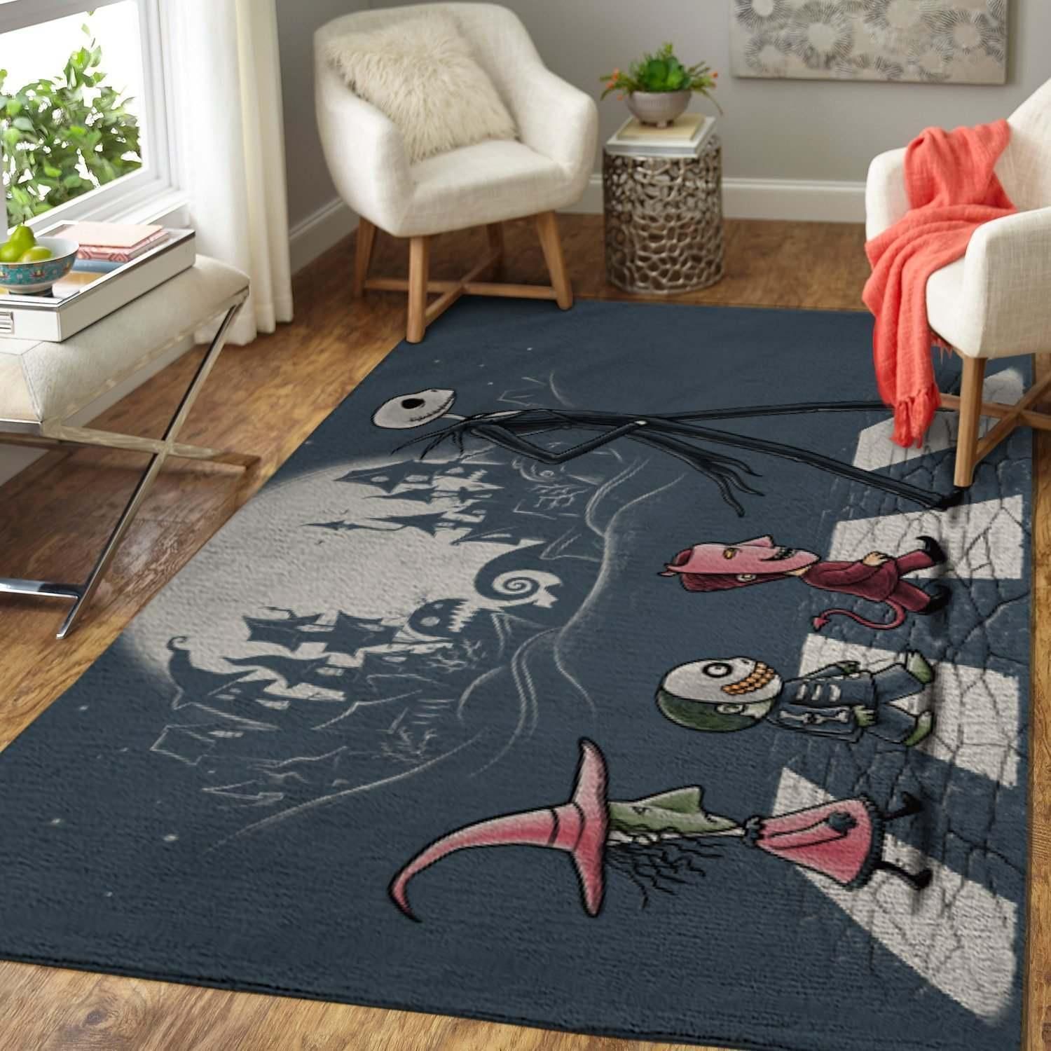 The Nightmare Before Christmas Movie Lock Shock Barrel Jack Skellington Walking The Street Area Rug Chrismas Gift - Indoor Outdoor Rugs